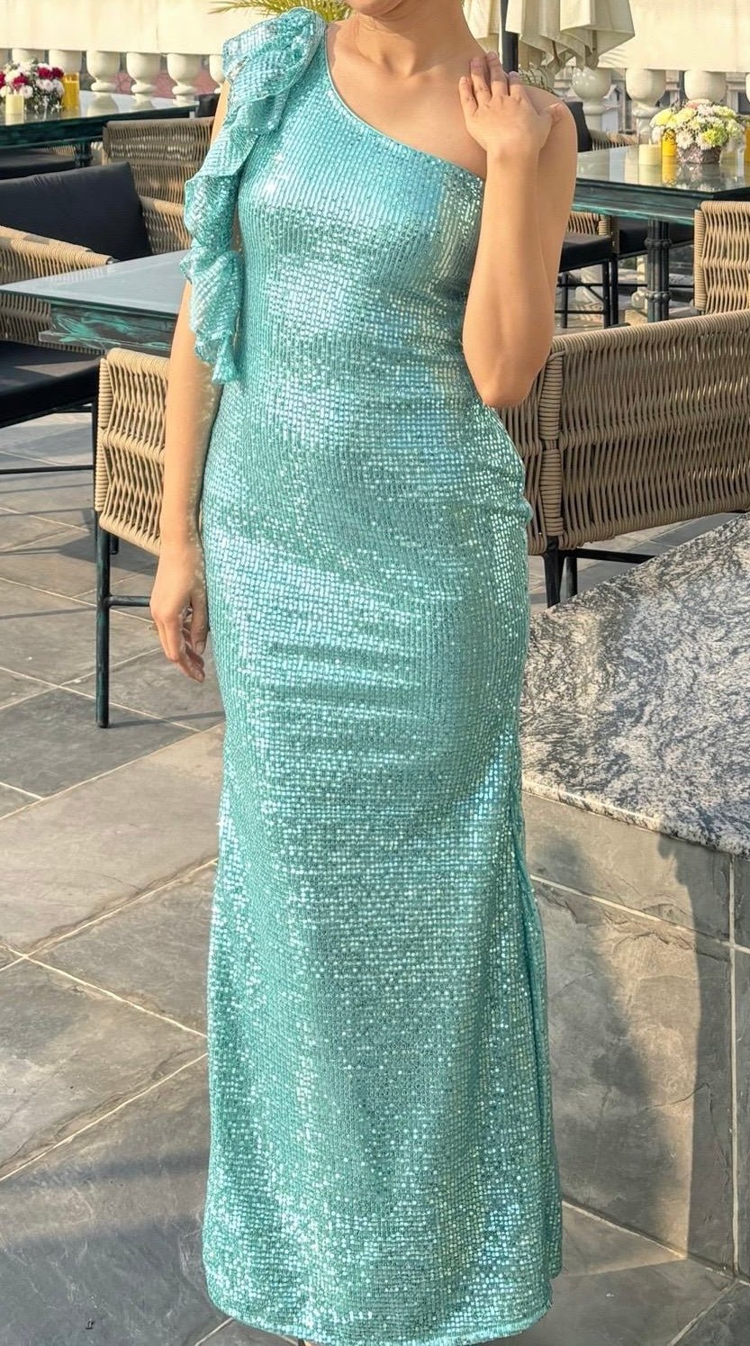 MIDNIGHT SEQUIN GREEN DRESS