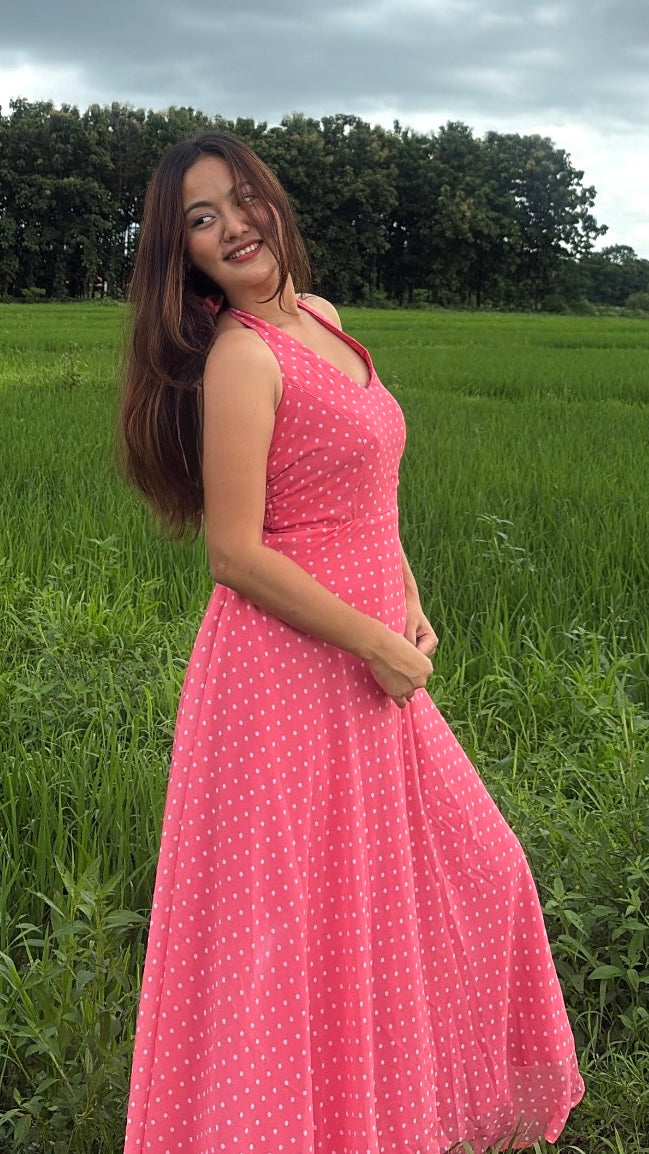 Peach polka dress