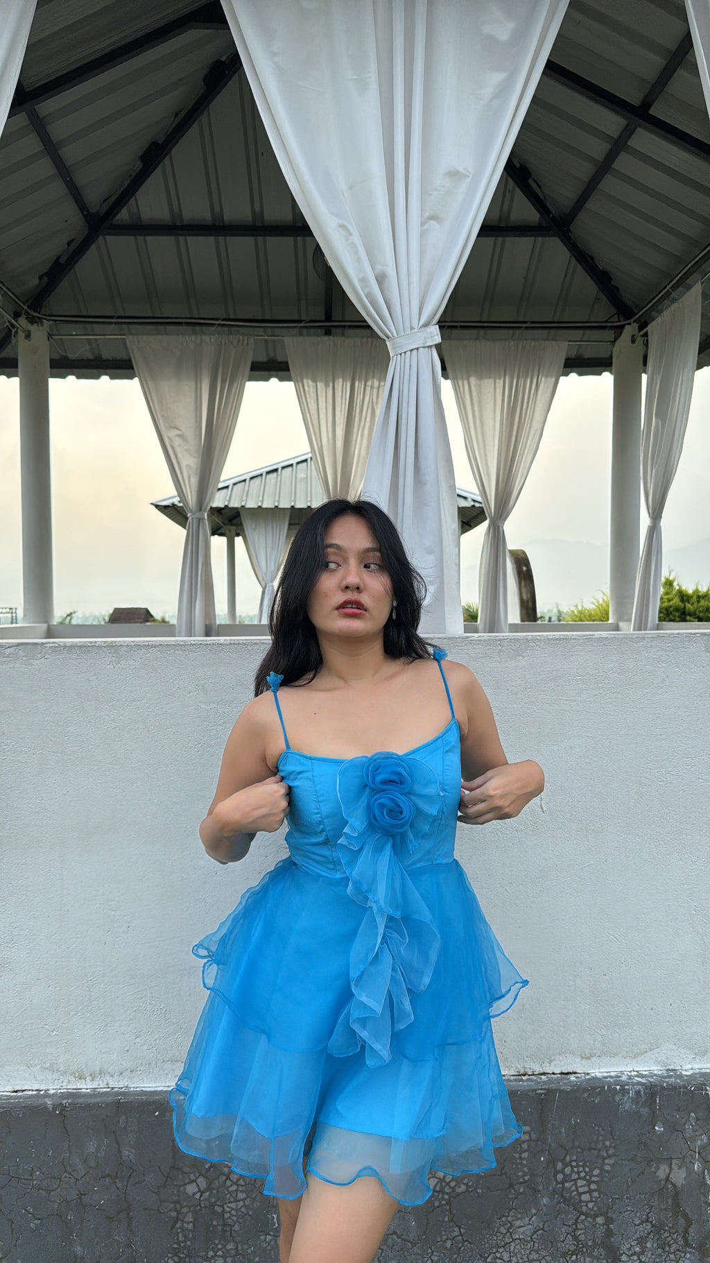 BLUE ROSY RUFFLES DRESS