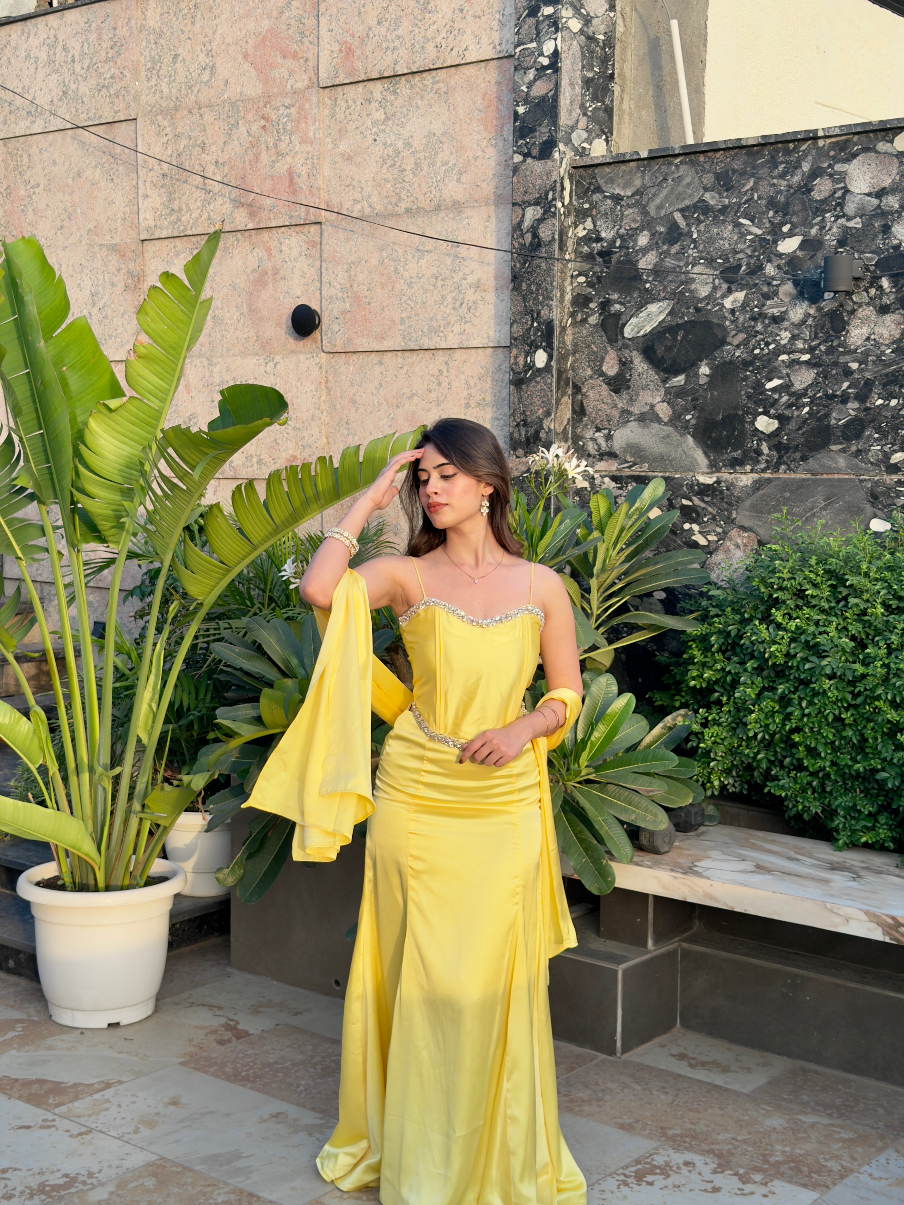 YELLOW PEARL SATIN SET