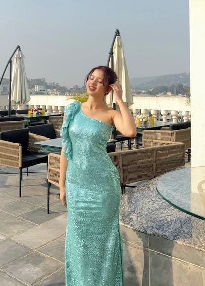 MIDNIGHT SEQUIN GREEN DRESS