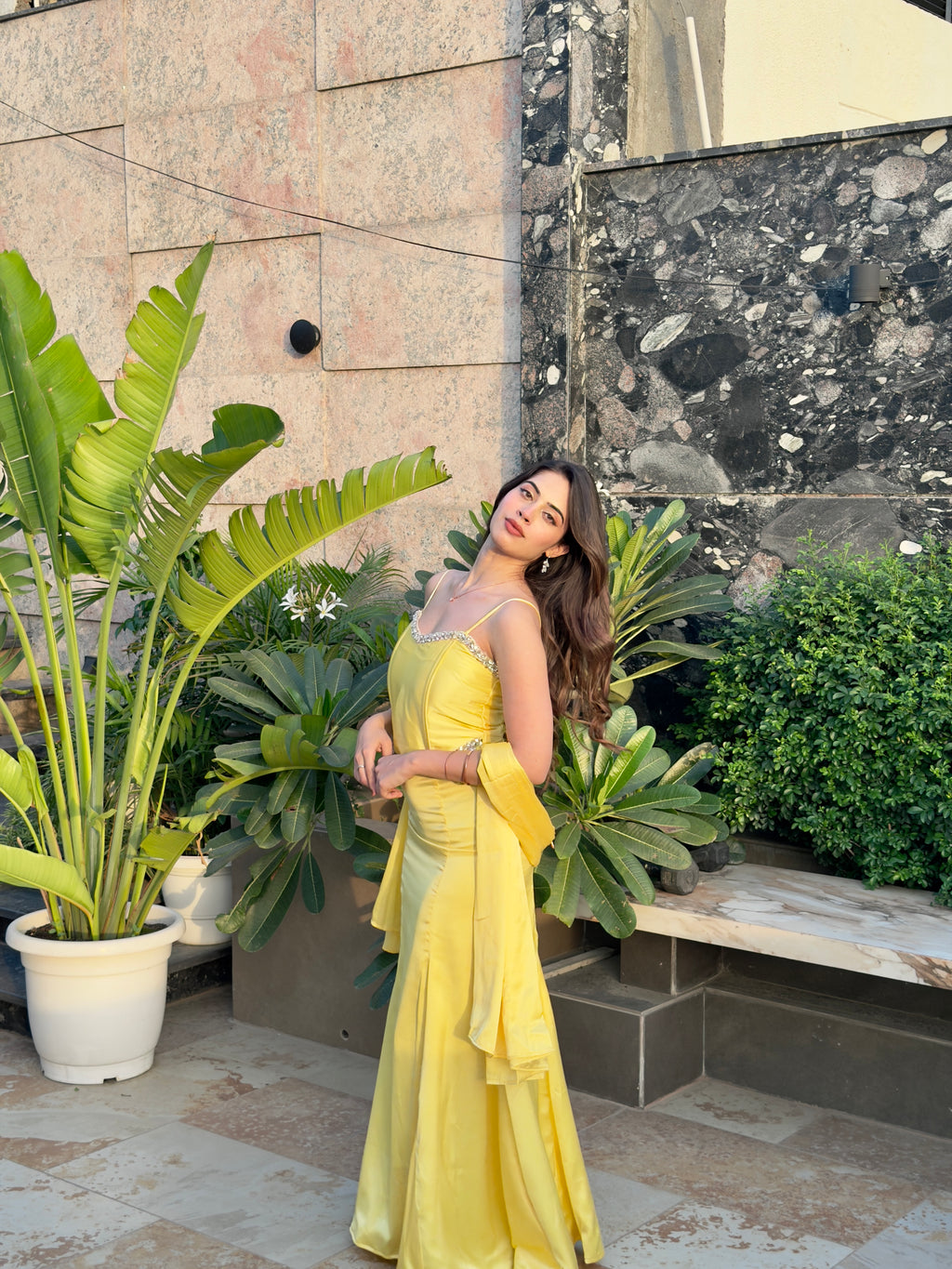YELLOW PEARL SATIN SET