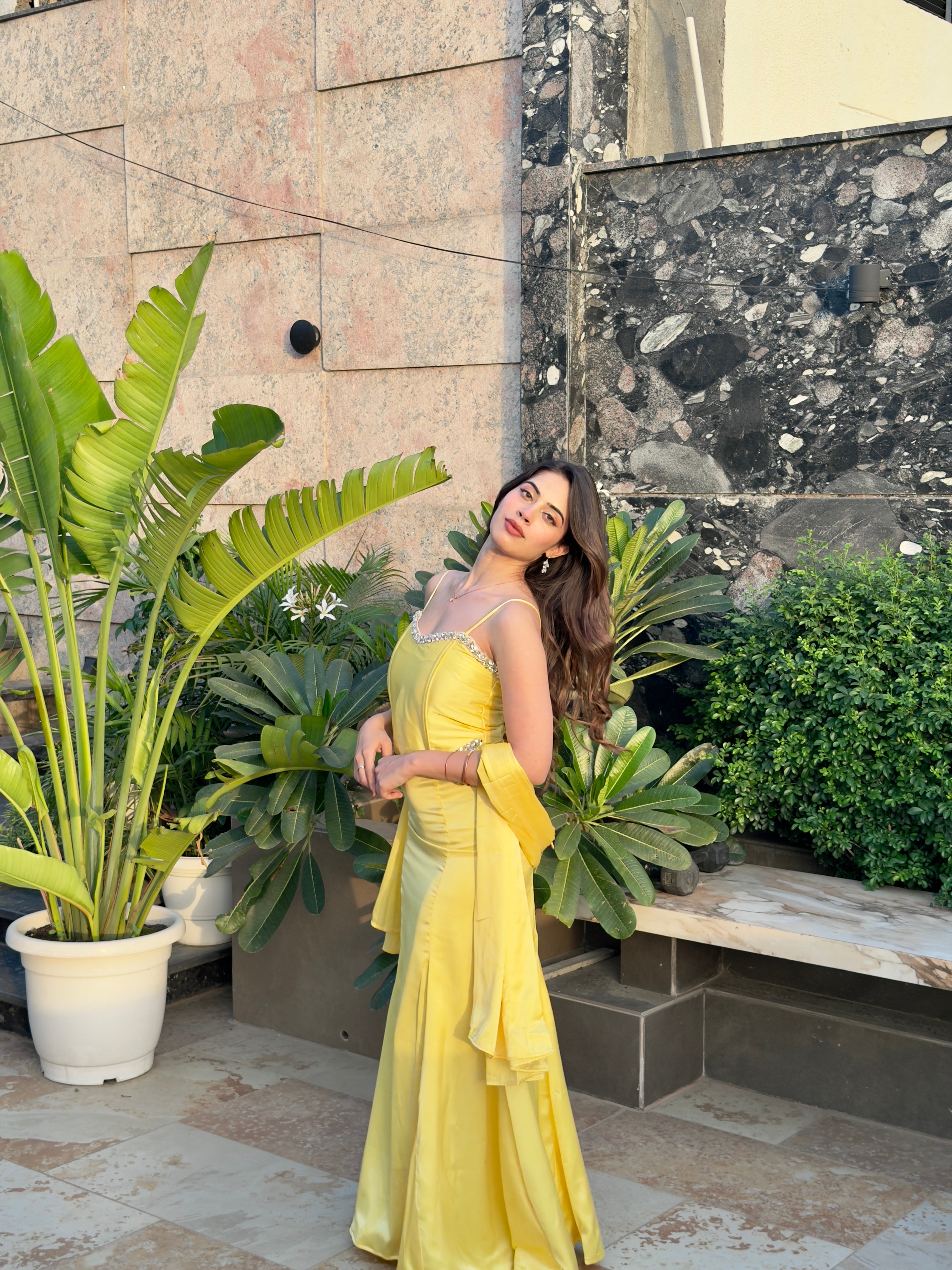 YELLOW PEARL SATIN SET
