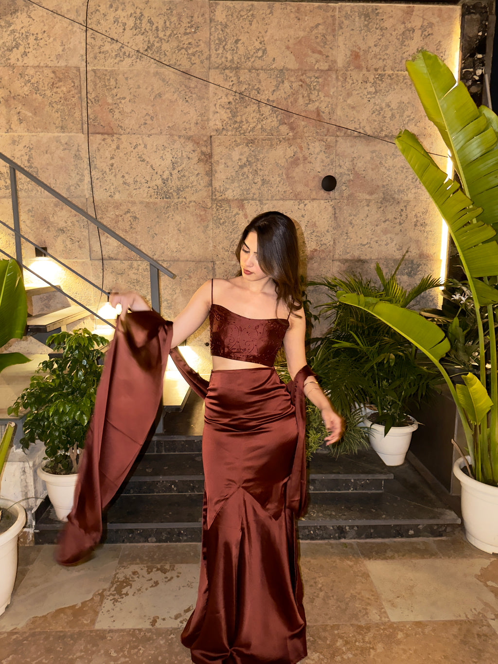 DARK BROWN LUXE SATIN SET
