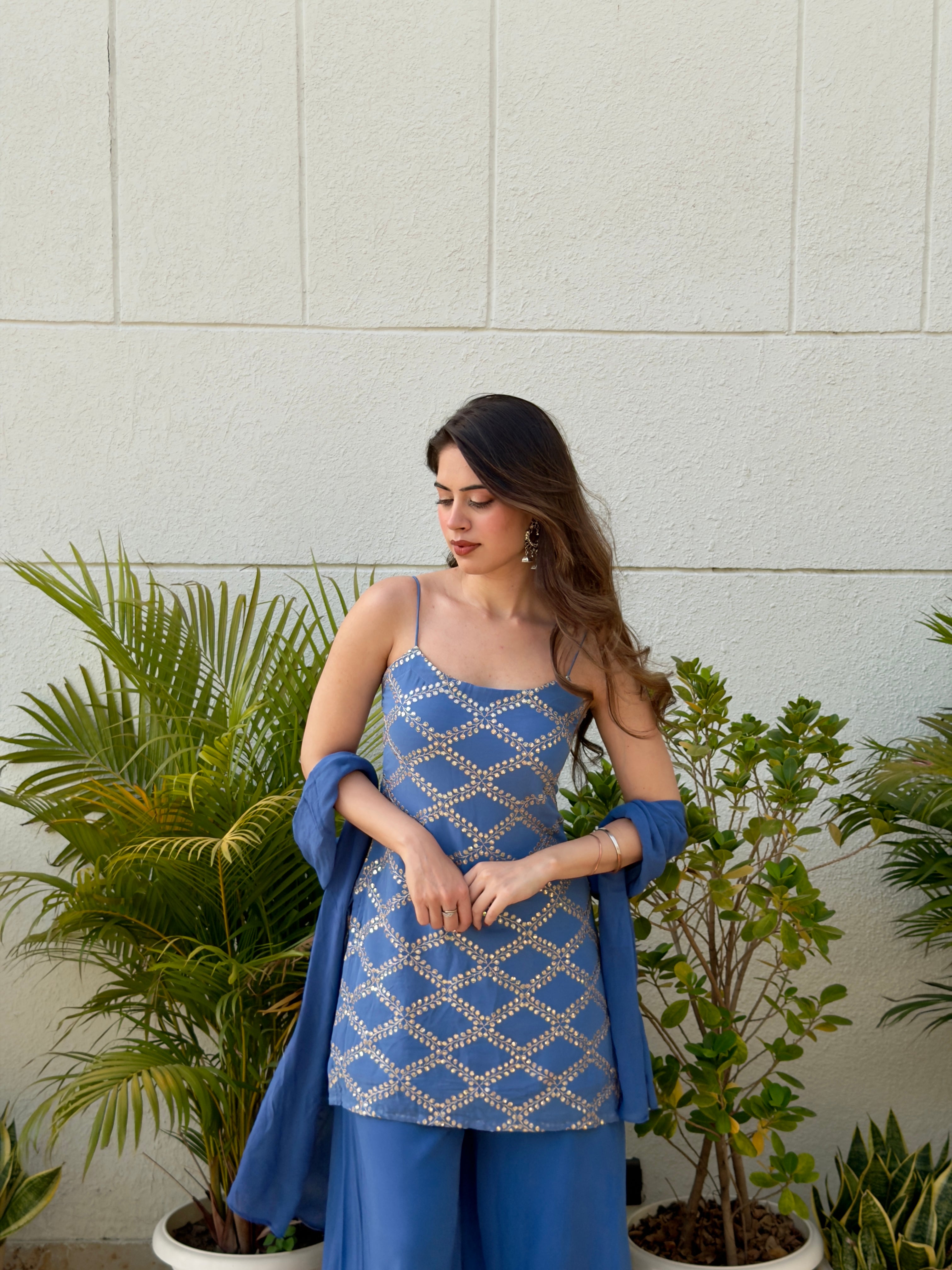 BLUE EMBROIDERED SUIT SET