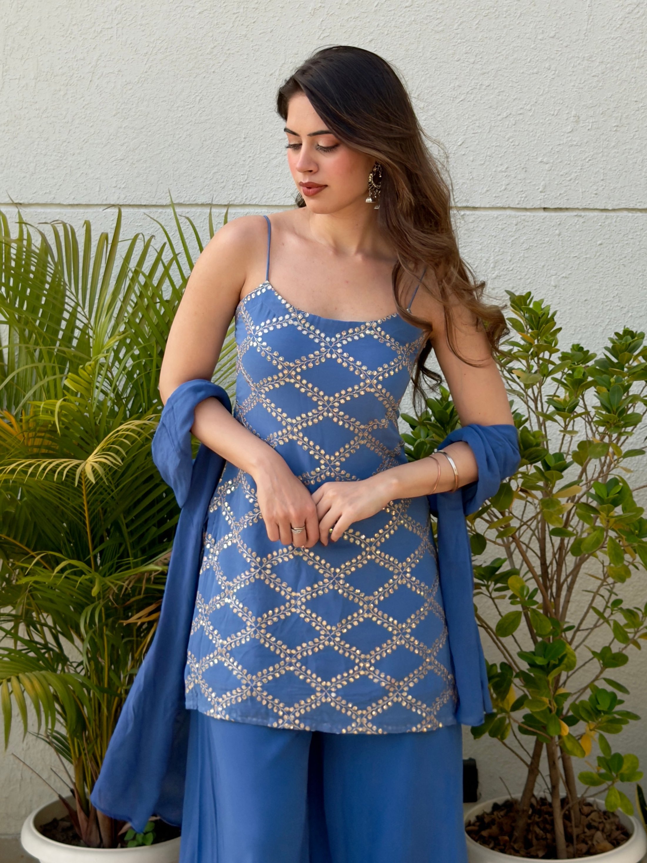 BLUE EMBROIDERED SUIT SET