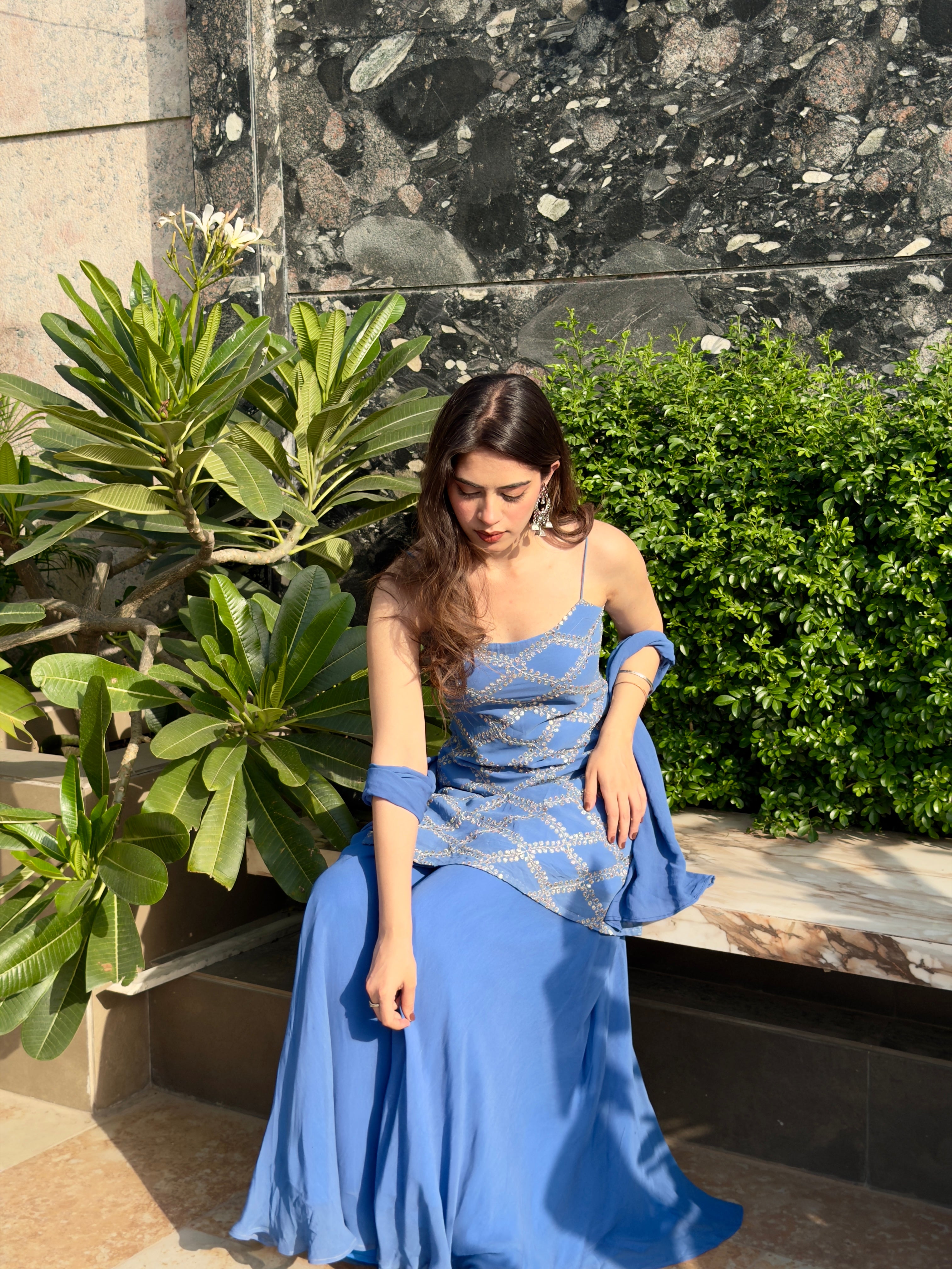 BLUE EMBROIDERED SUIT SET
