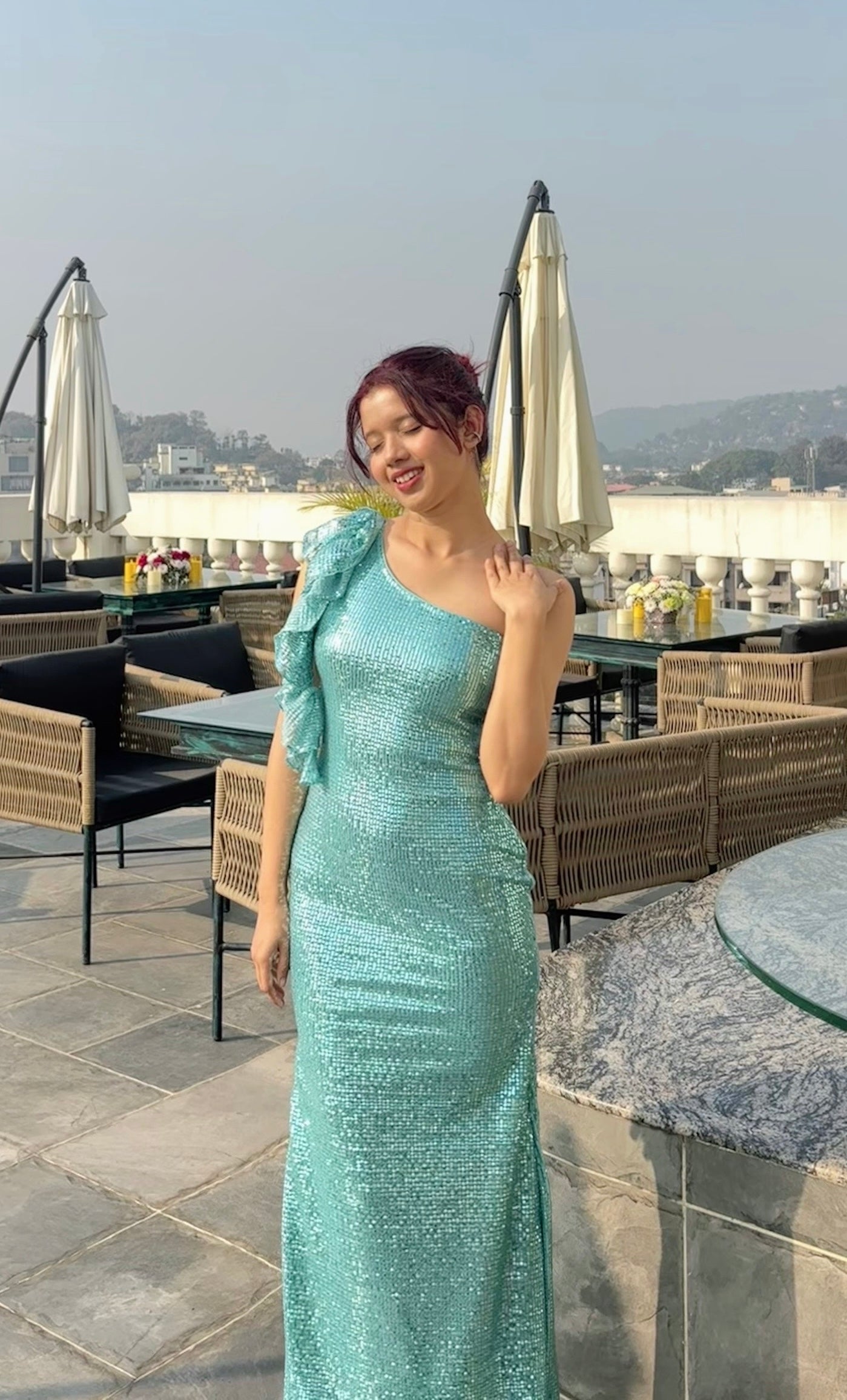 MIDNIGHT SEQUIN GREEN DRESS