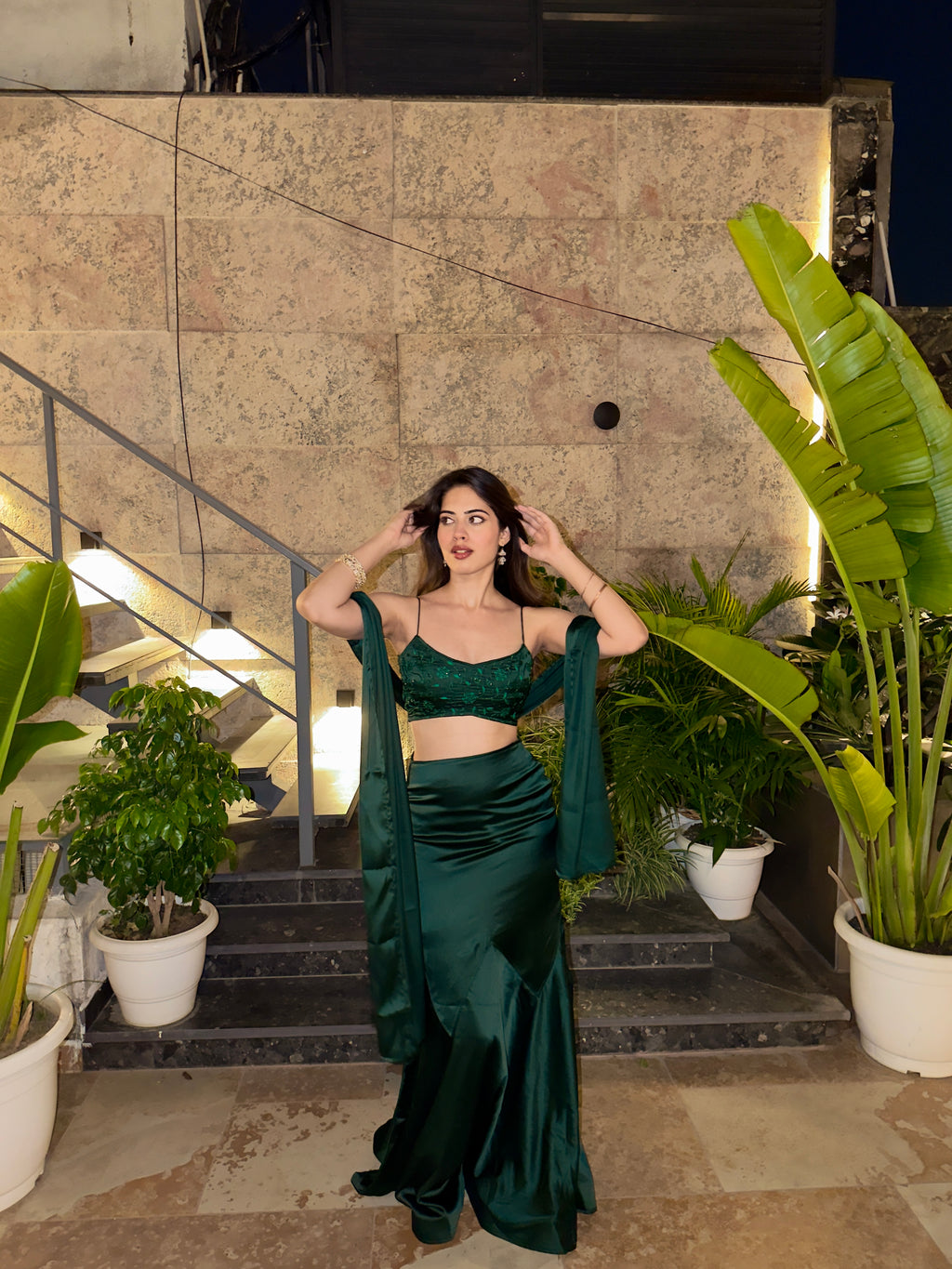 DARK GREEN LUXE SATIN SET