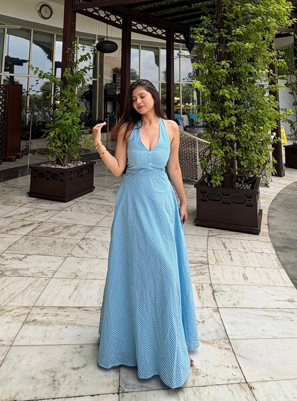 BLUE HALTER SEABREEZE DRESS
