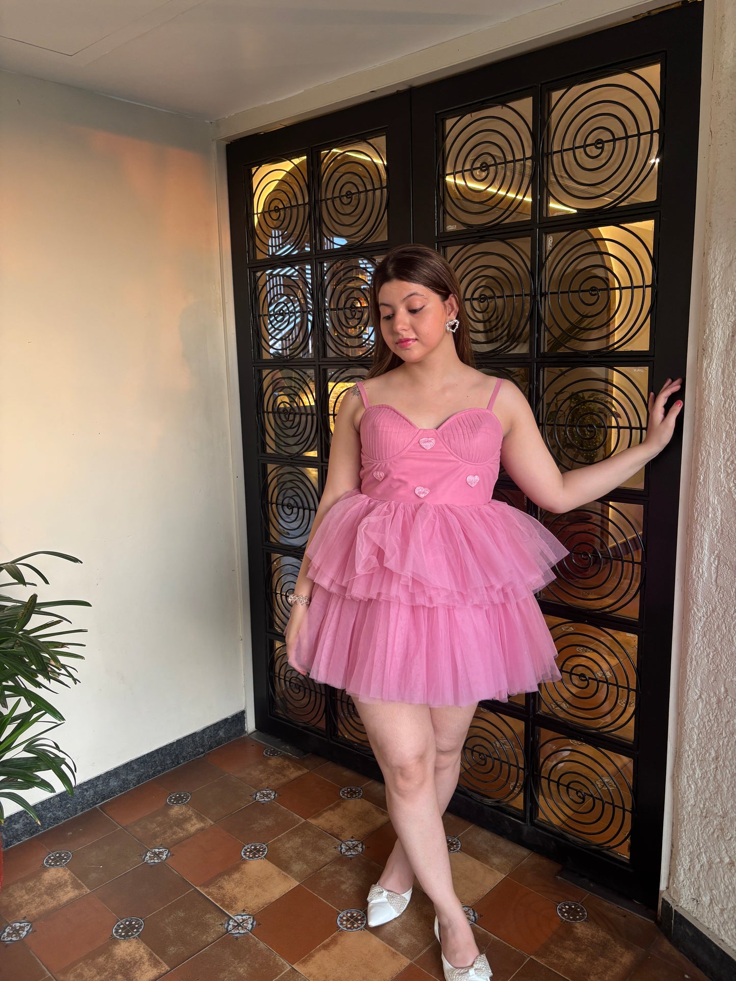 Pink Glow Barbie Ruffle Dress
