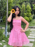 ROSY CHECK MINI DRESS