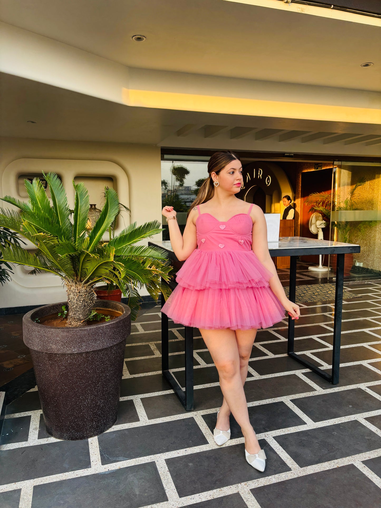 Pink Glow Barbie Ruffle Dress