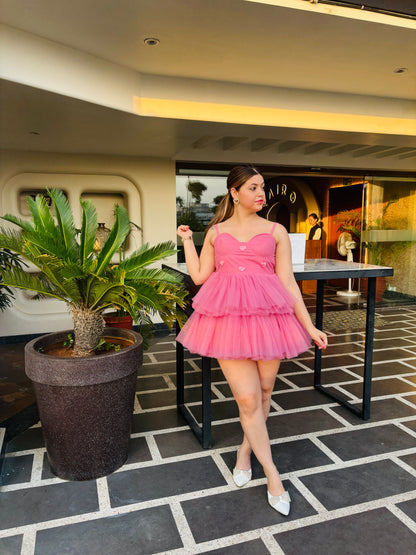 Pink Glow Barbie Ruffle Dress