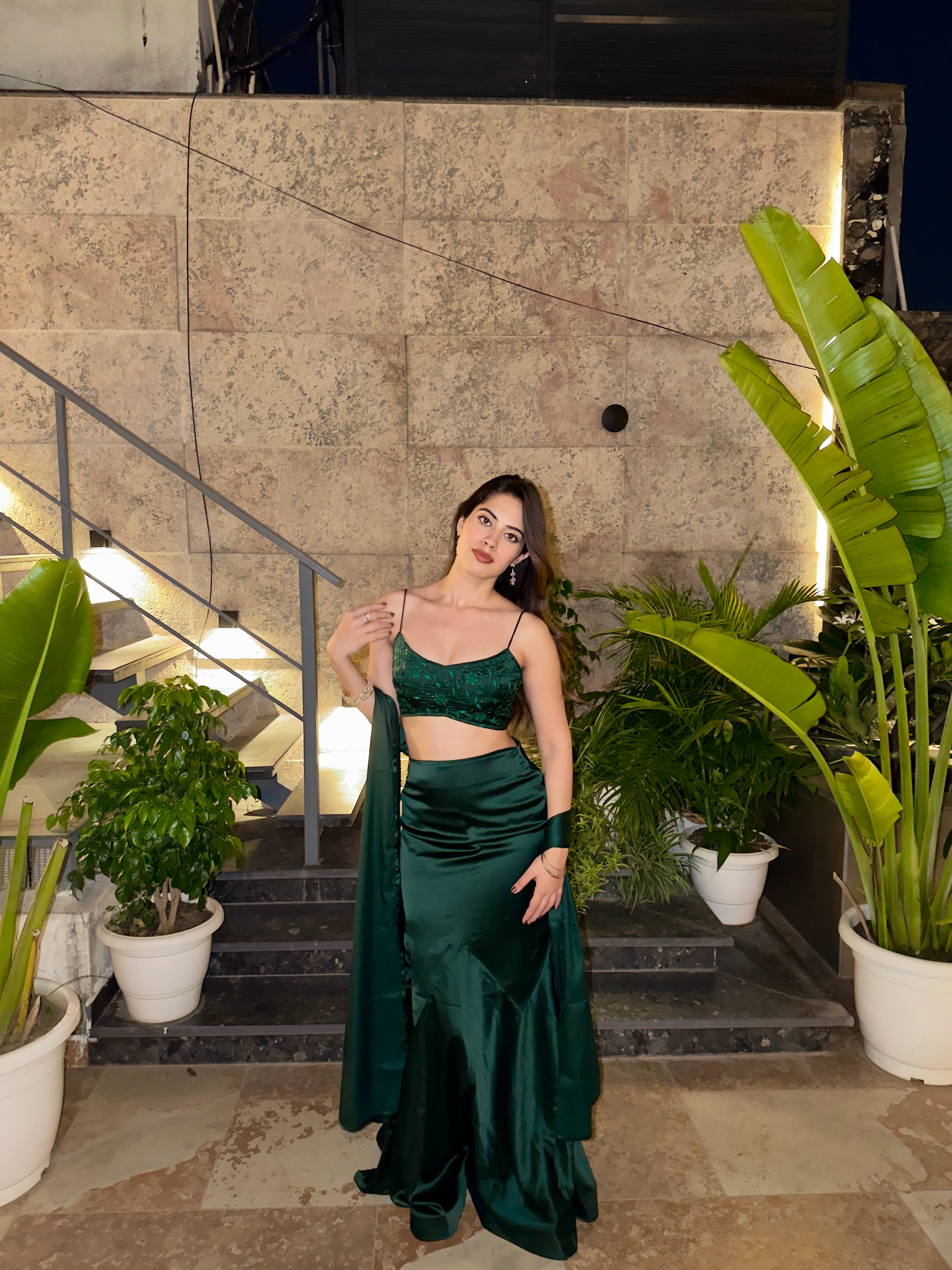 DARK GREEN LUXE SATIN SET