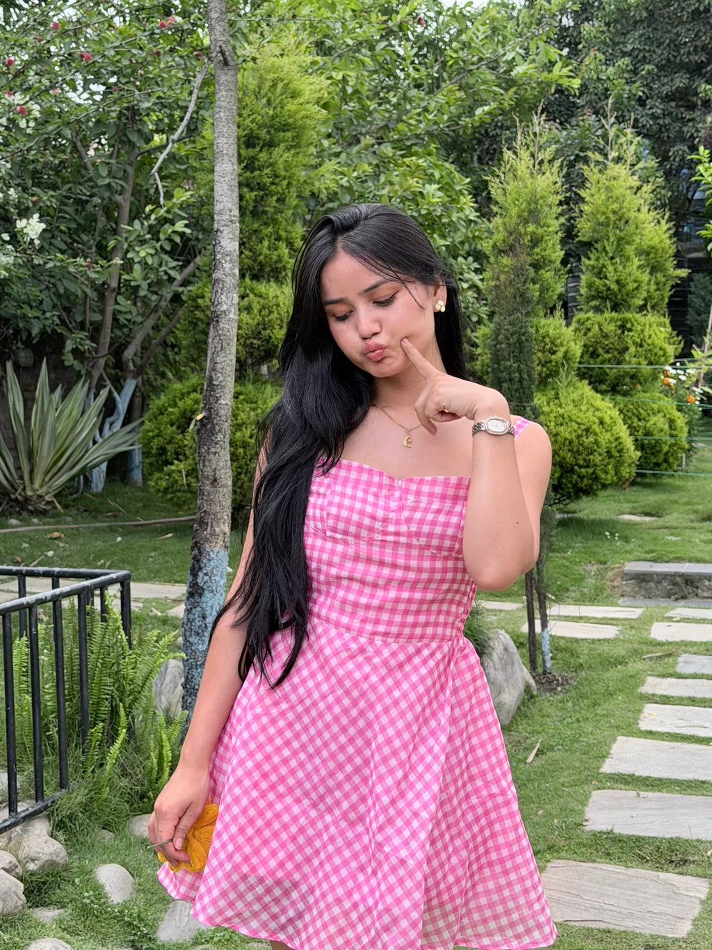 ROSY CHECK MINI DRESS