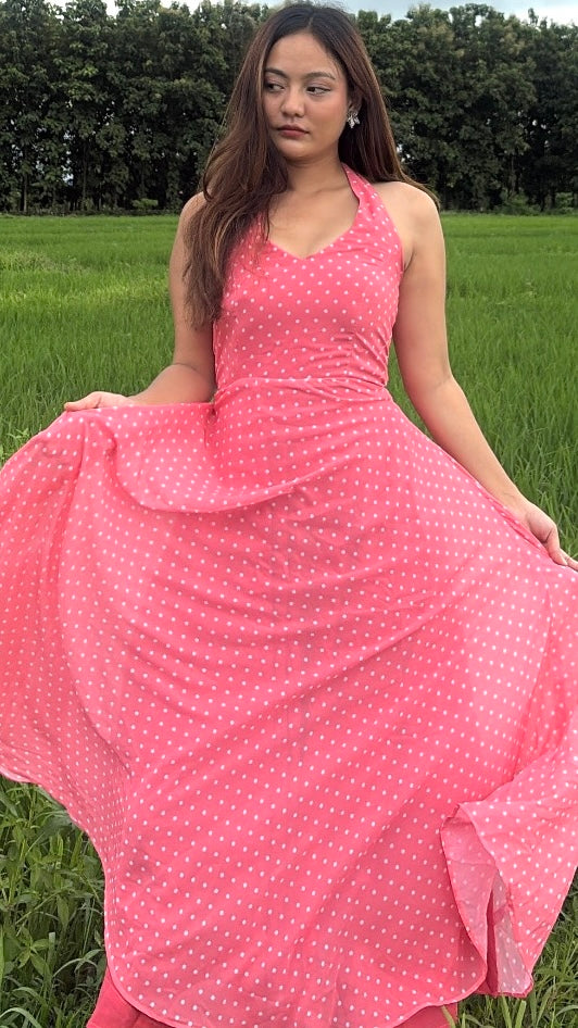 Peach polka dress
