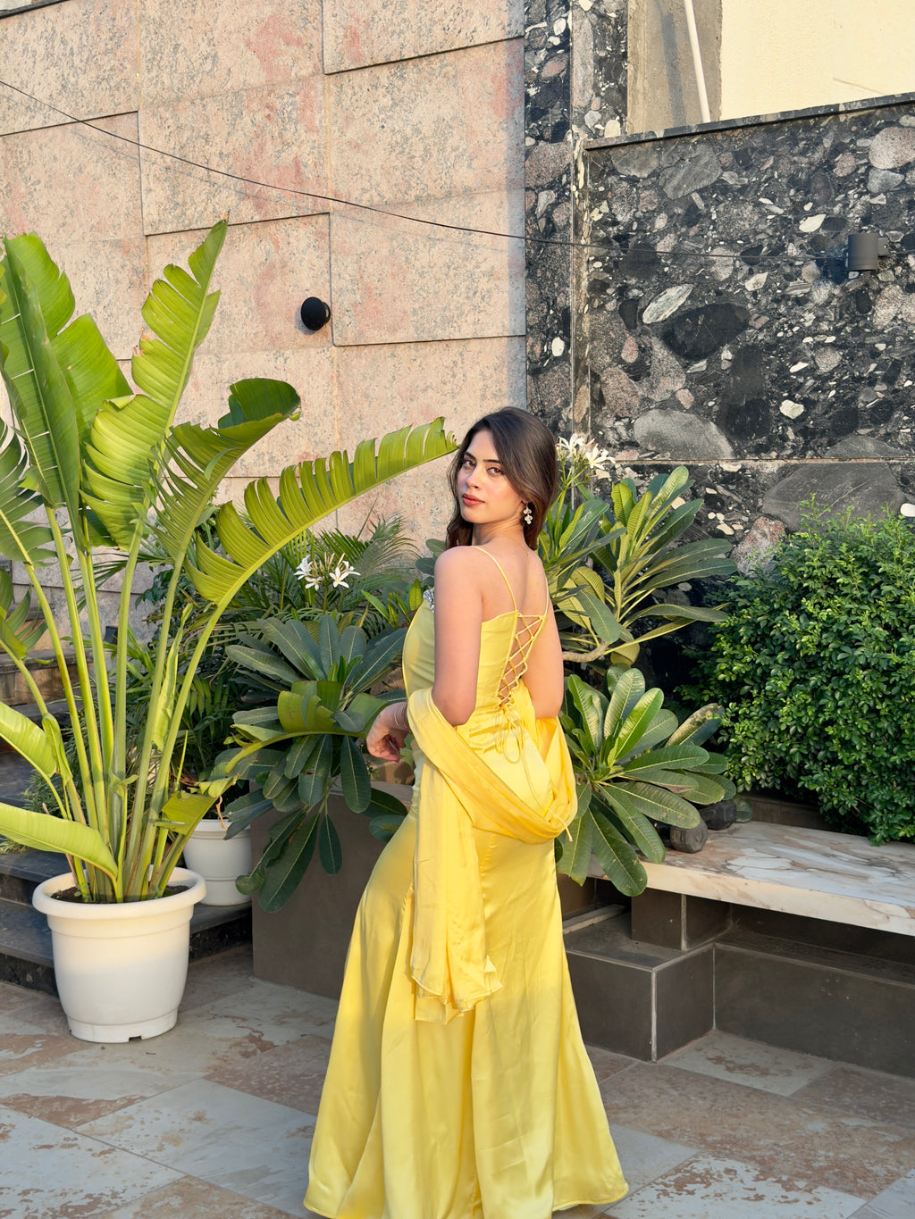 YELLOW PEARL SATIN SET