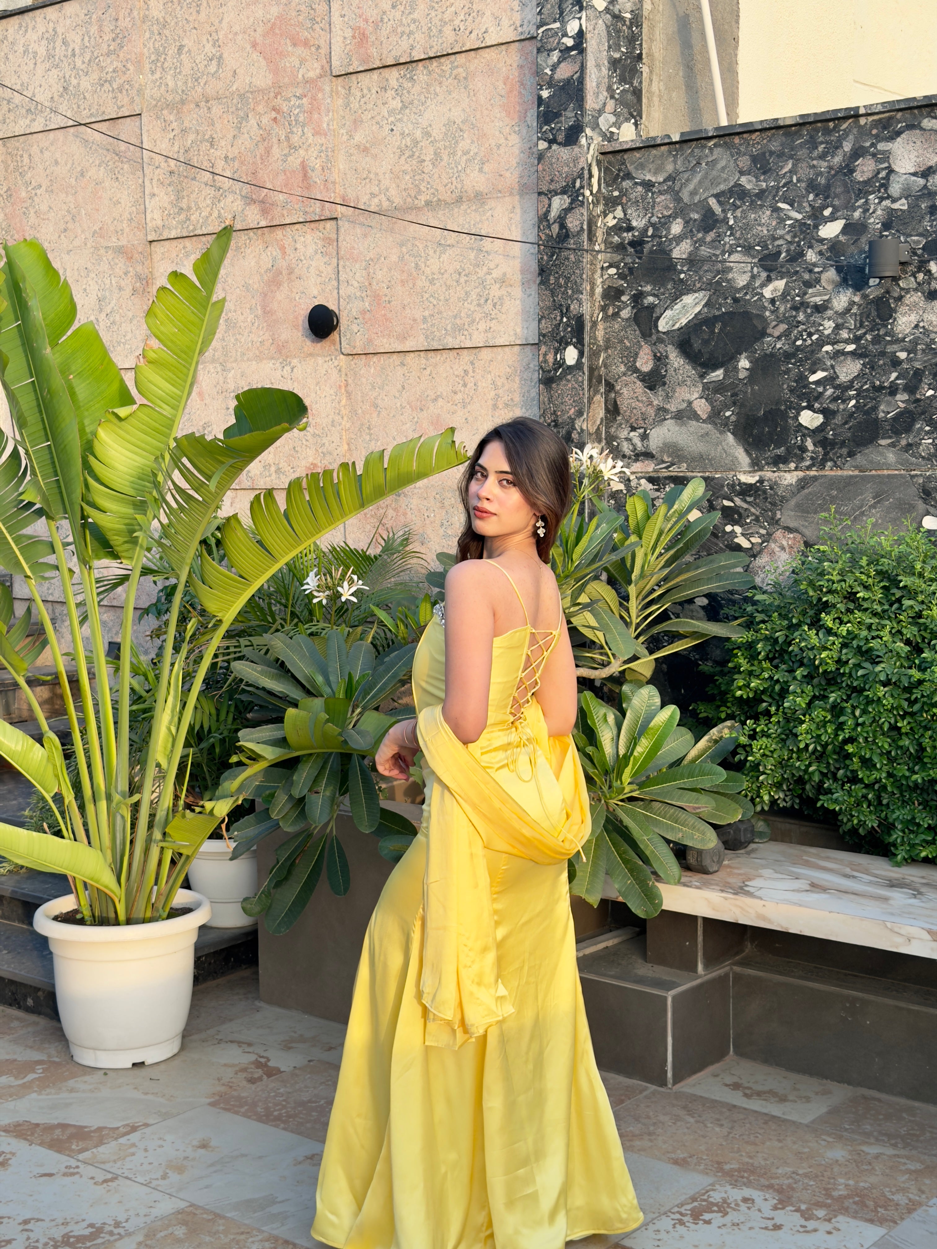YELLOW PEARL SATIN SET