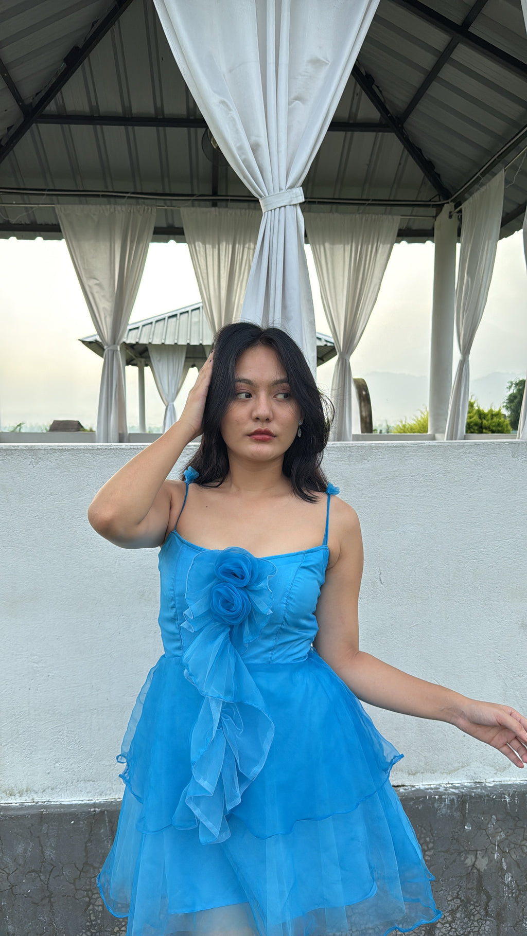 BLUE ROSY RUFFLES DRESS