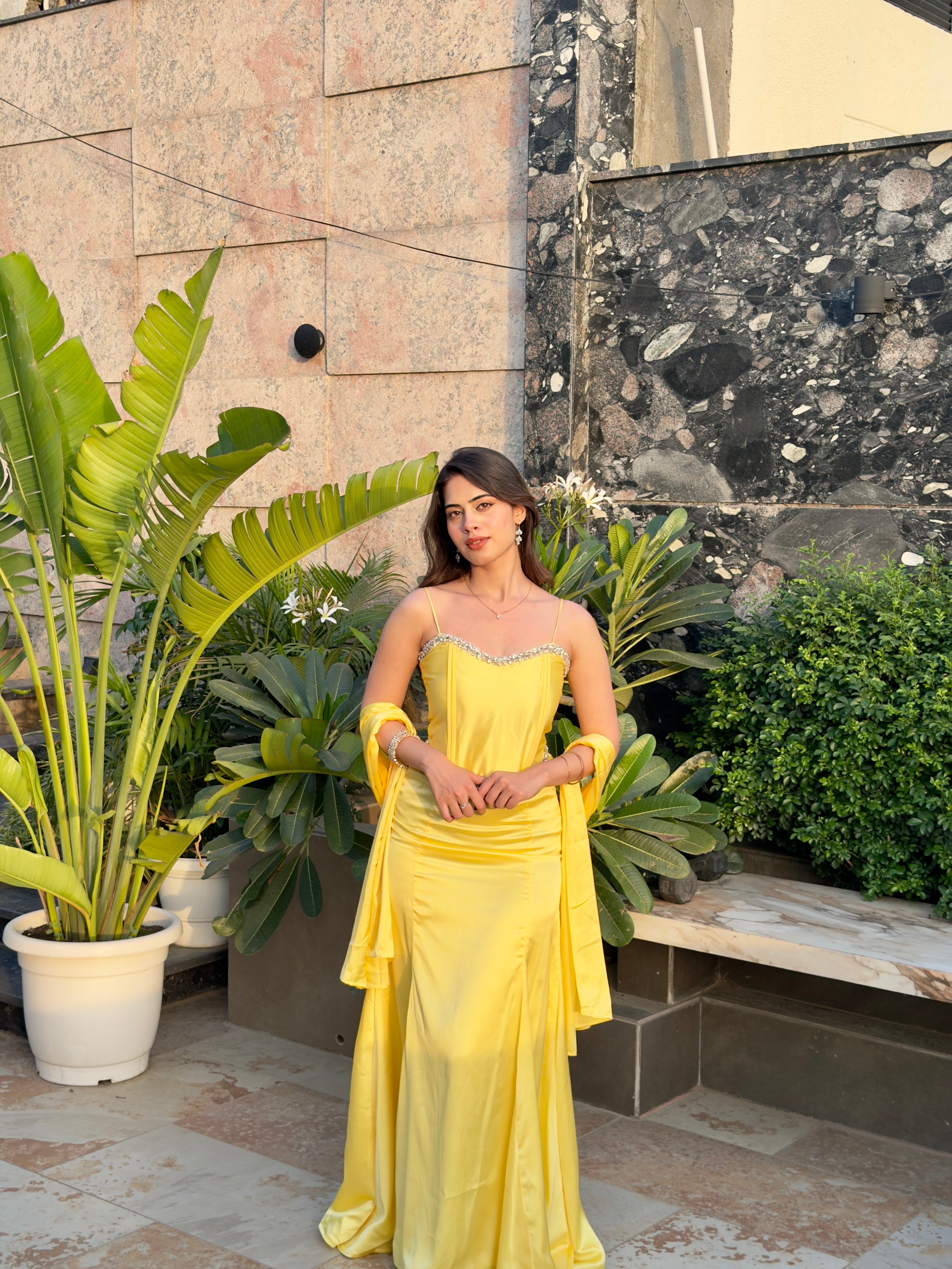 YELLOW PEARL SATIN SET