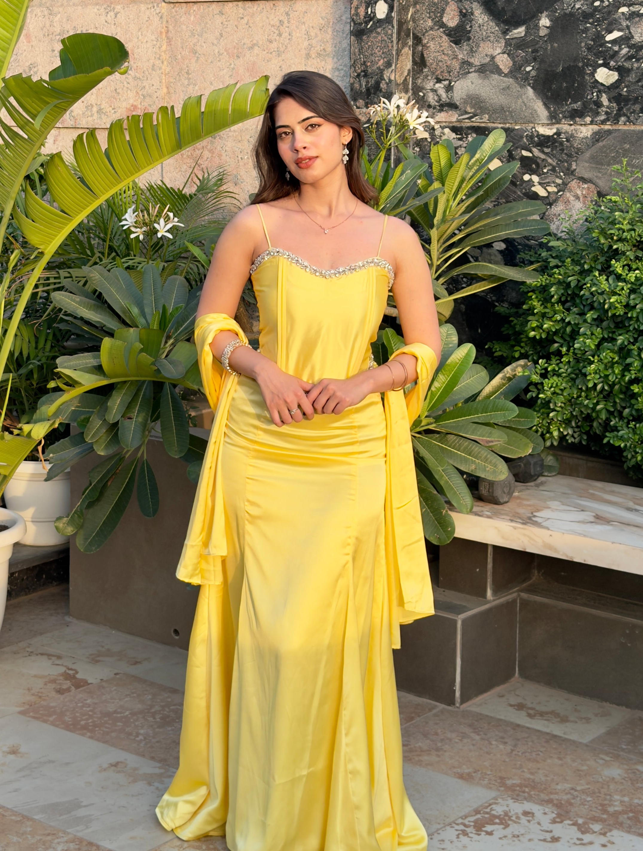 YELLOW PEARL SATIN SET