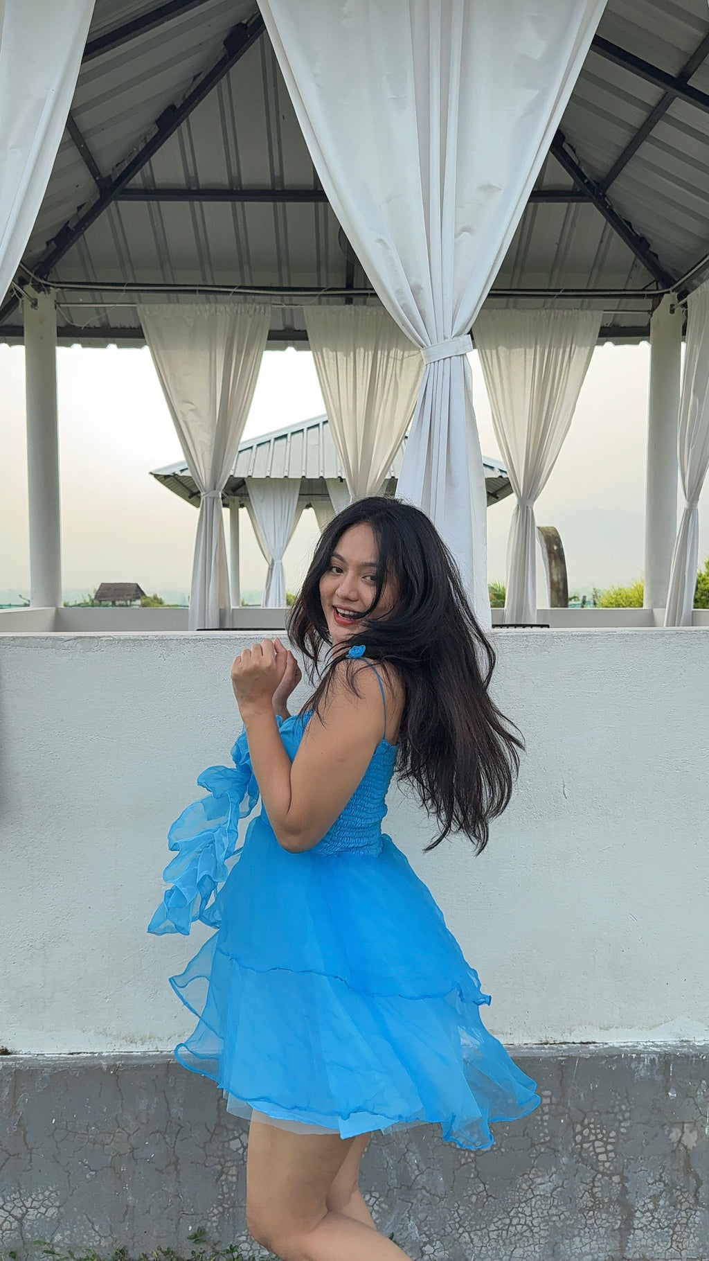 BLUE ROSY RUFFLES DRESS