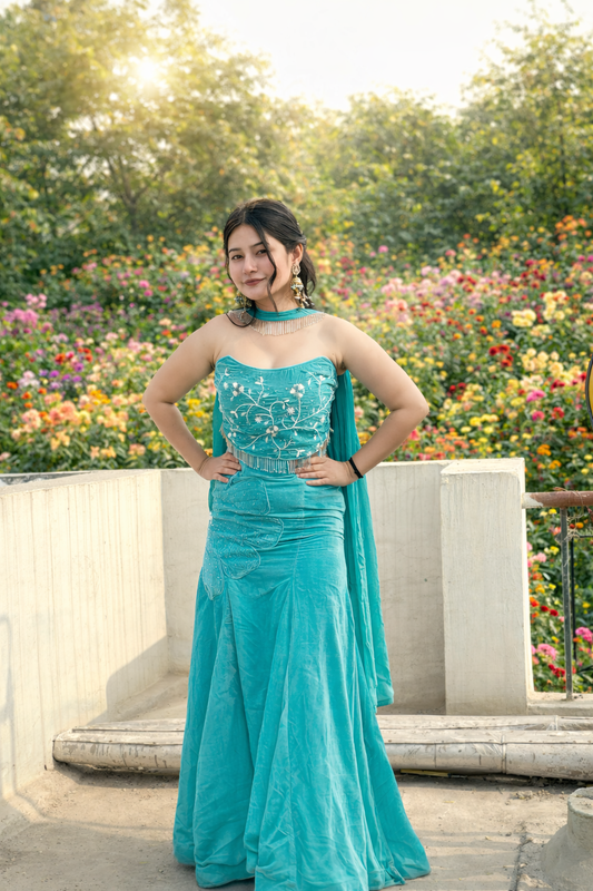 GREEN EMARALD FISHTAIL LEHENGA