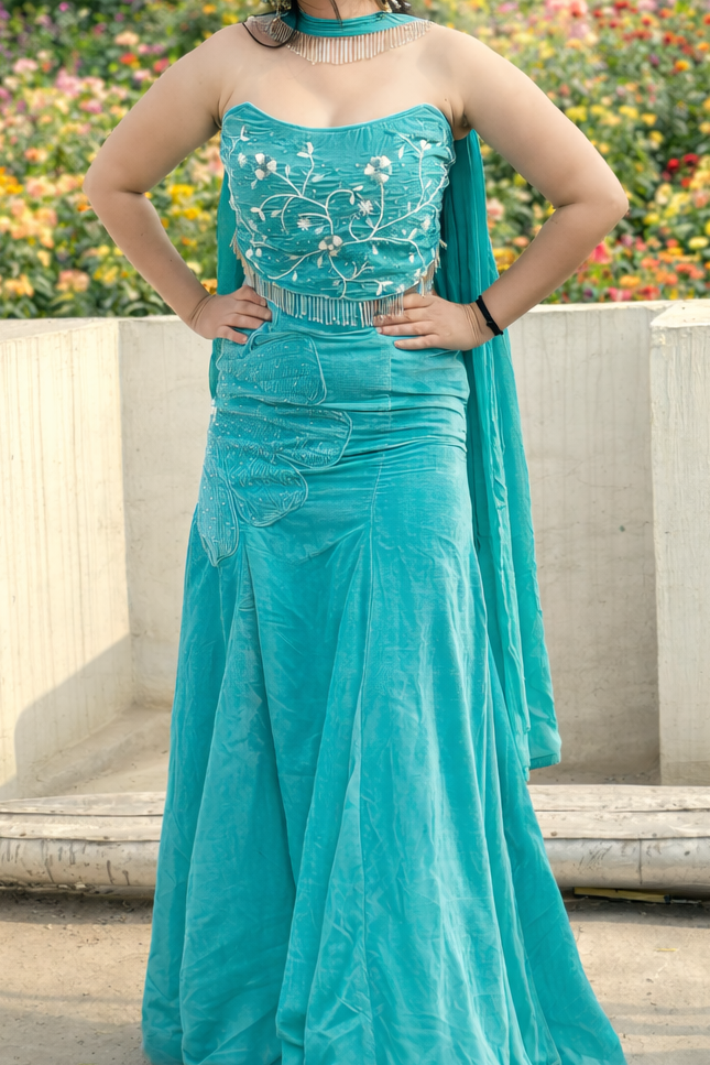 GREEN EMARALD FISHTAIL LEHENGA