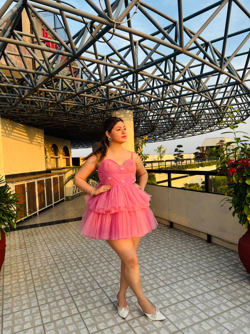 Pink Glow Barbie Ruffle Dress