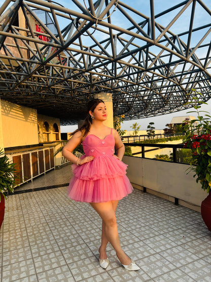 Pink Glow Barbie Ruffle Dress
