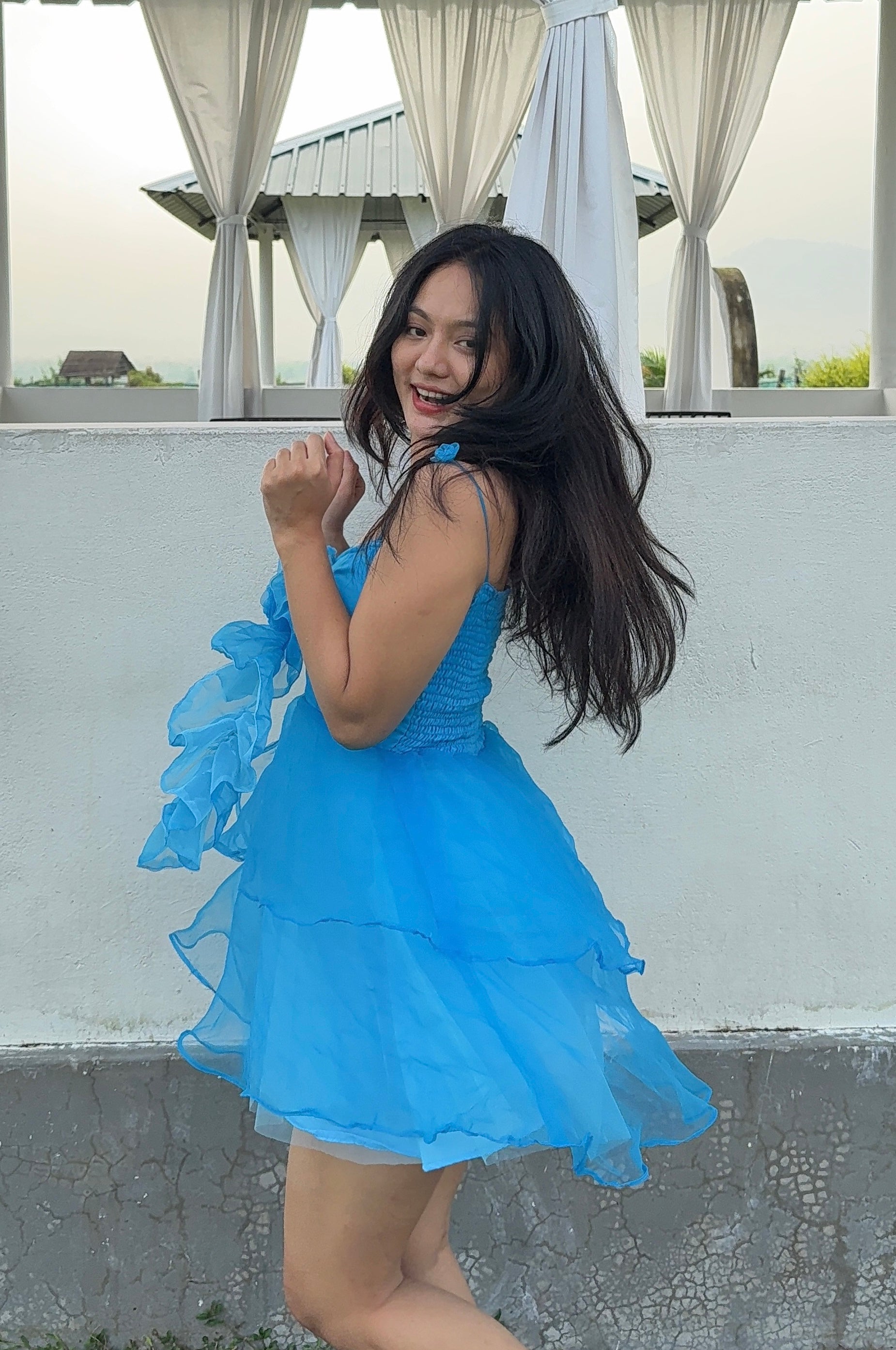 BLUE ROSY RUFFLES DRESS