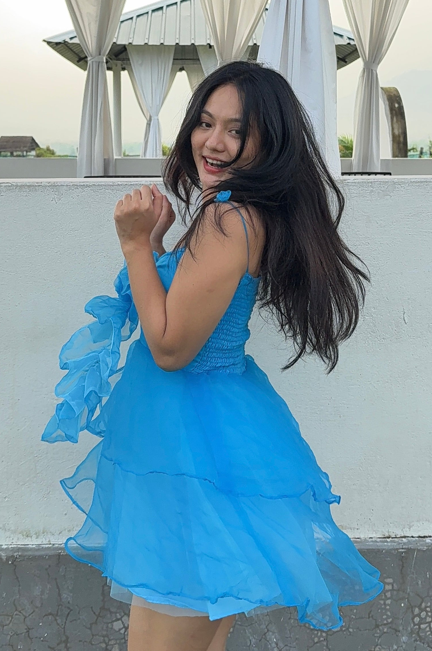 BLUE ROSY RUFFLES DRESS