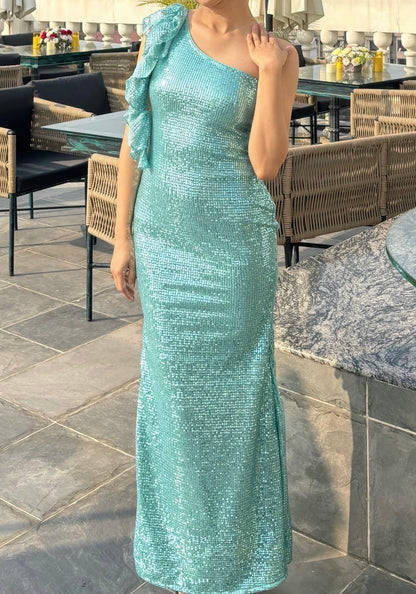 MIDNIGHT SEQUIN GREEN DRESS