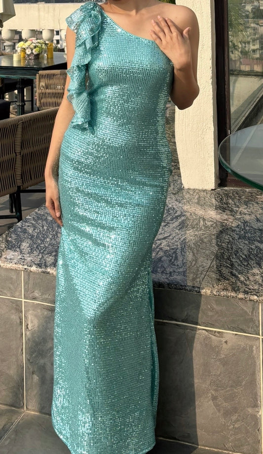 MIDNIGHT SEQUIN GREEN DRESS