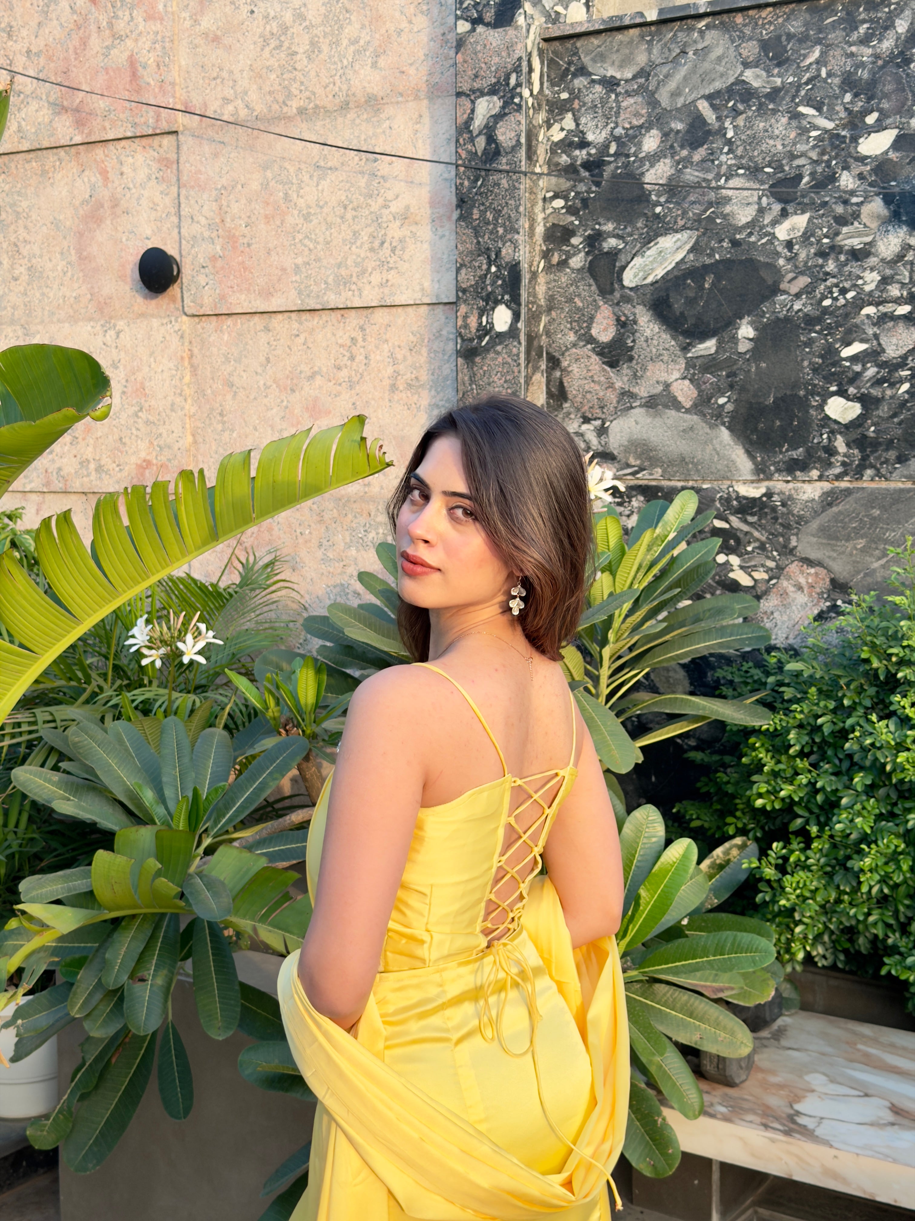 YELLOW PEARL SATIN SET
