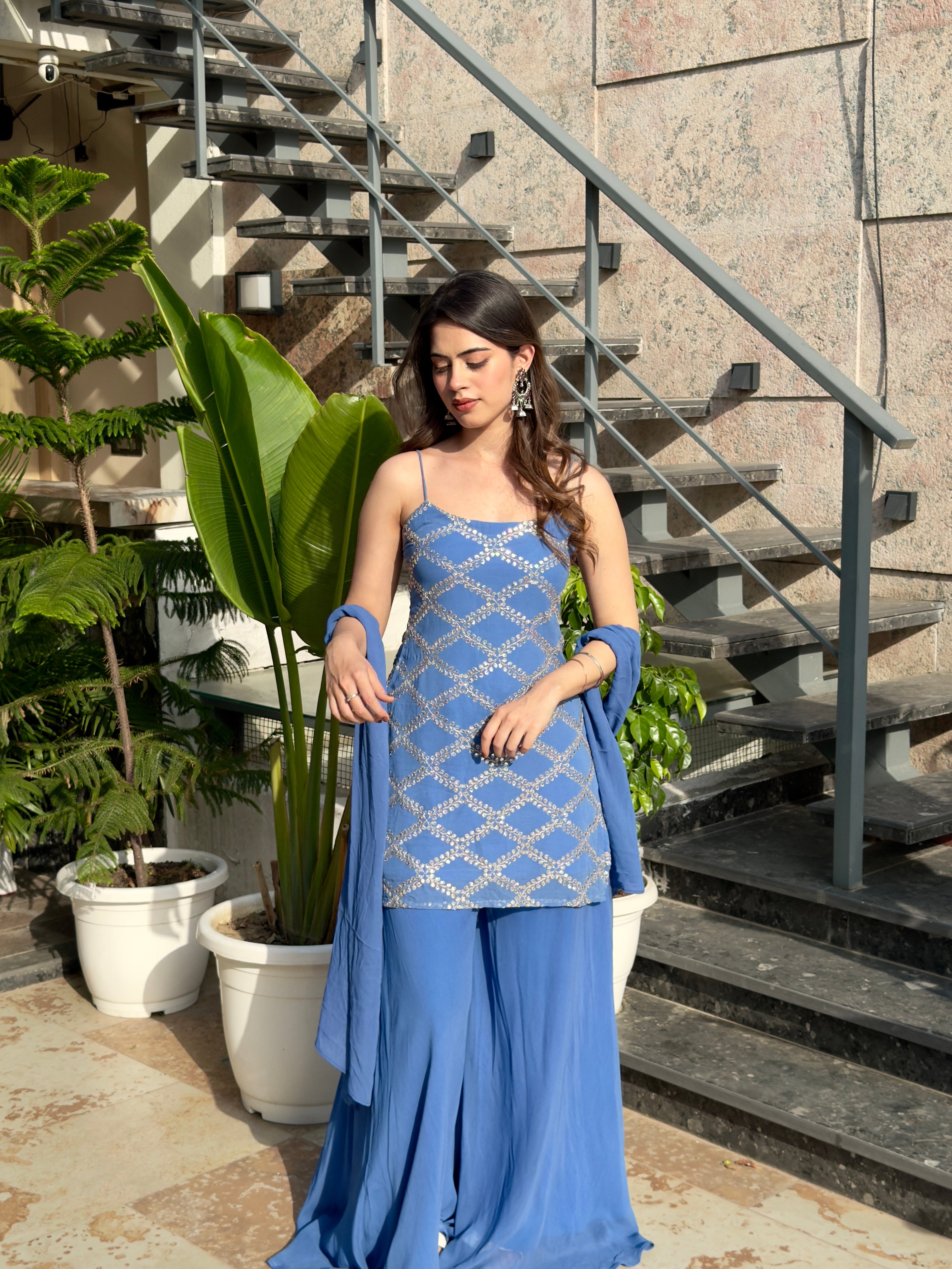 BLUE EMBROIDERED SUIT SET
