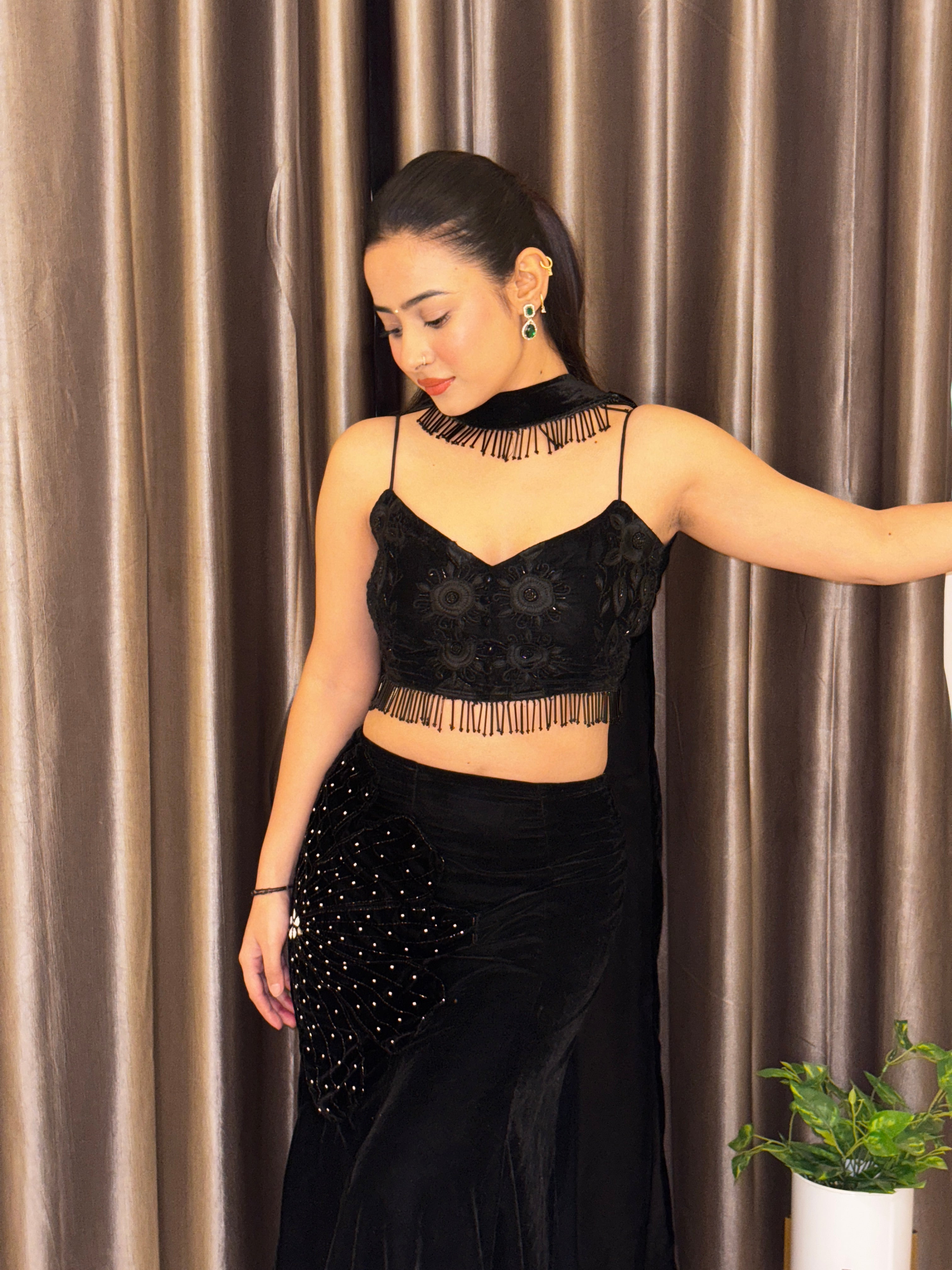 BLACK MUSE FISHTAIL LEHENGA