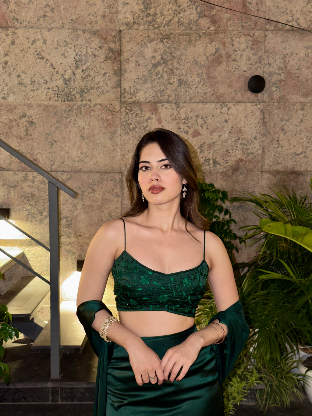 DARK GREEN LUXE SATIN SET
