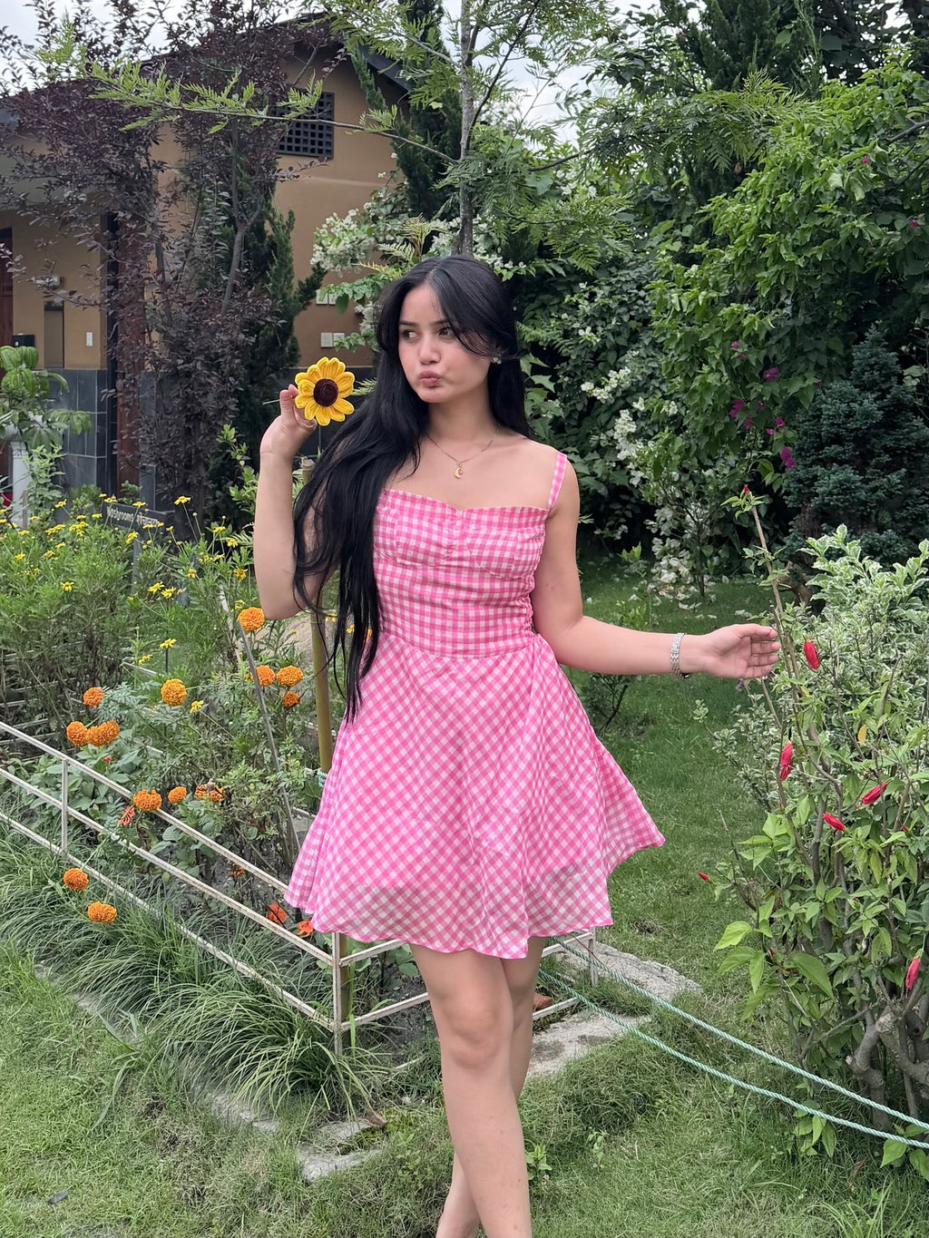ROSY CHECK MINI DRESS