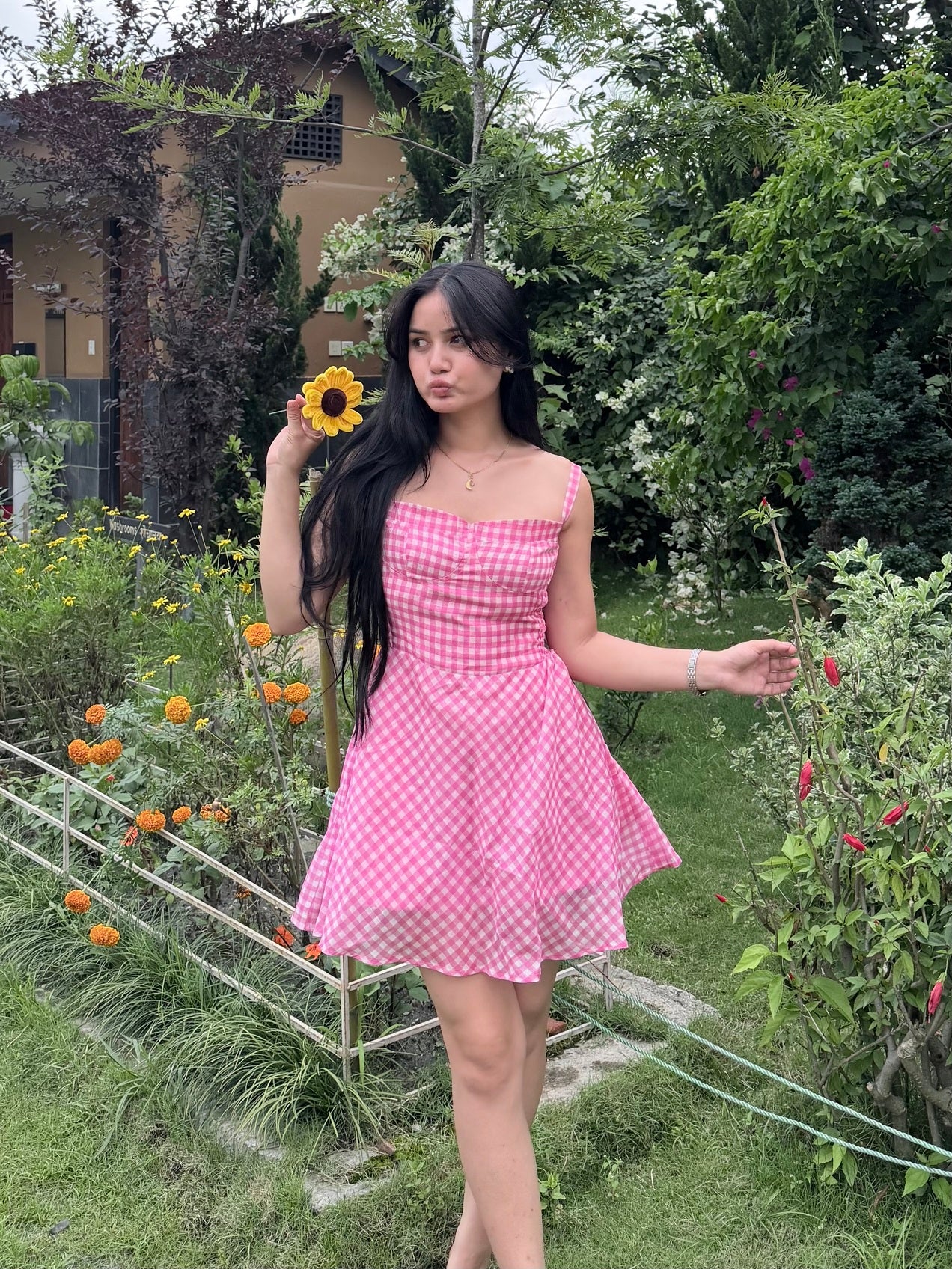 ROSY CHECK MINI DRESS