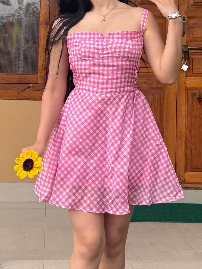ROSY CHECK MINI DRESS