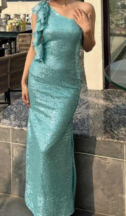 MIDNIGHT SEQUIN GREEN DRESS