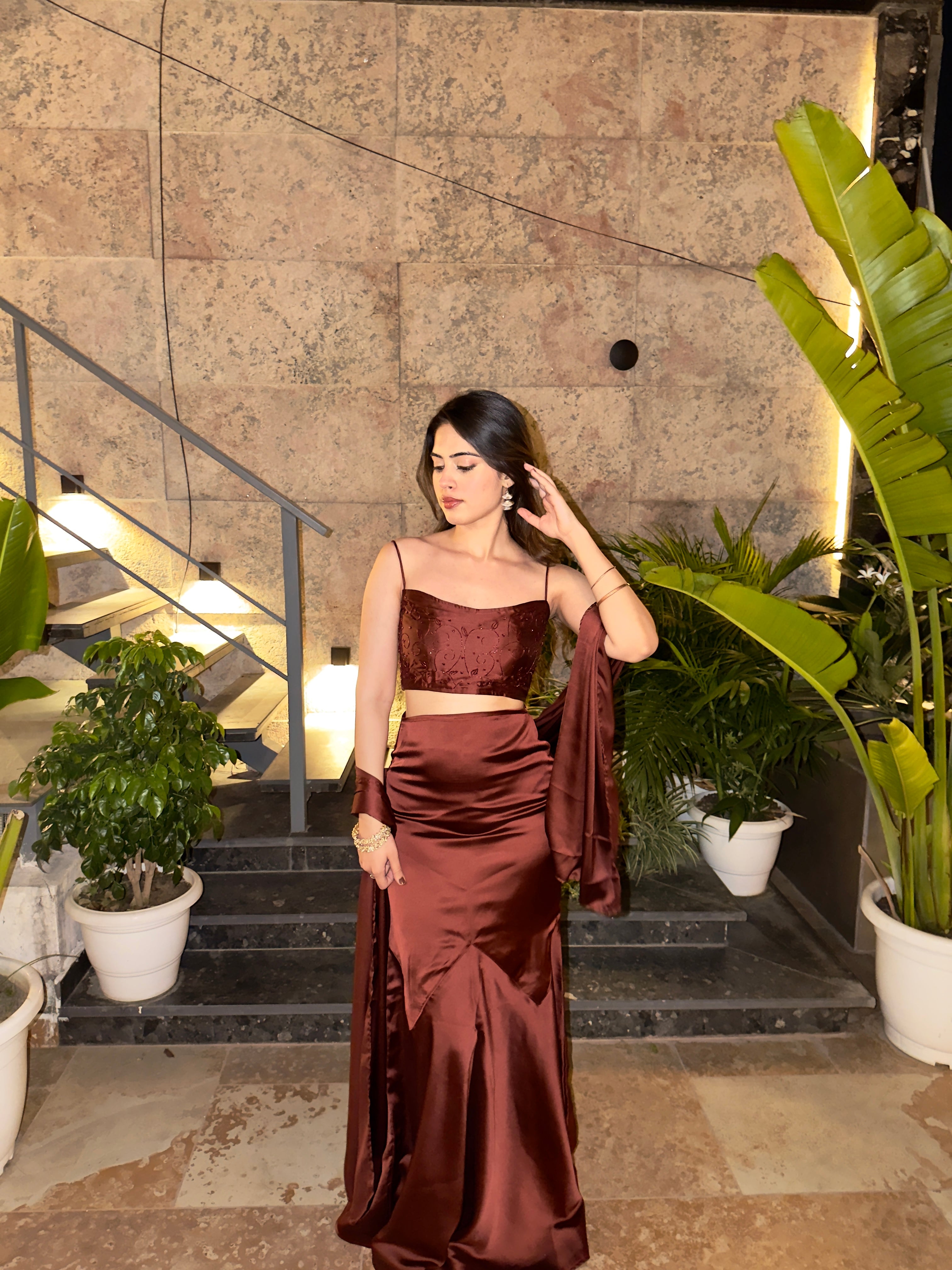 DARK BROWN LUXE SATIN SET