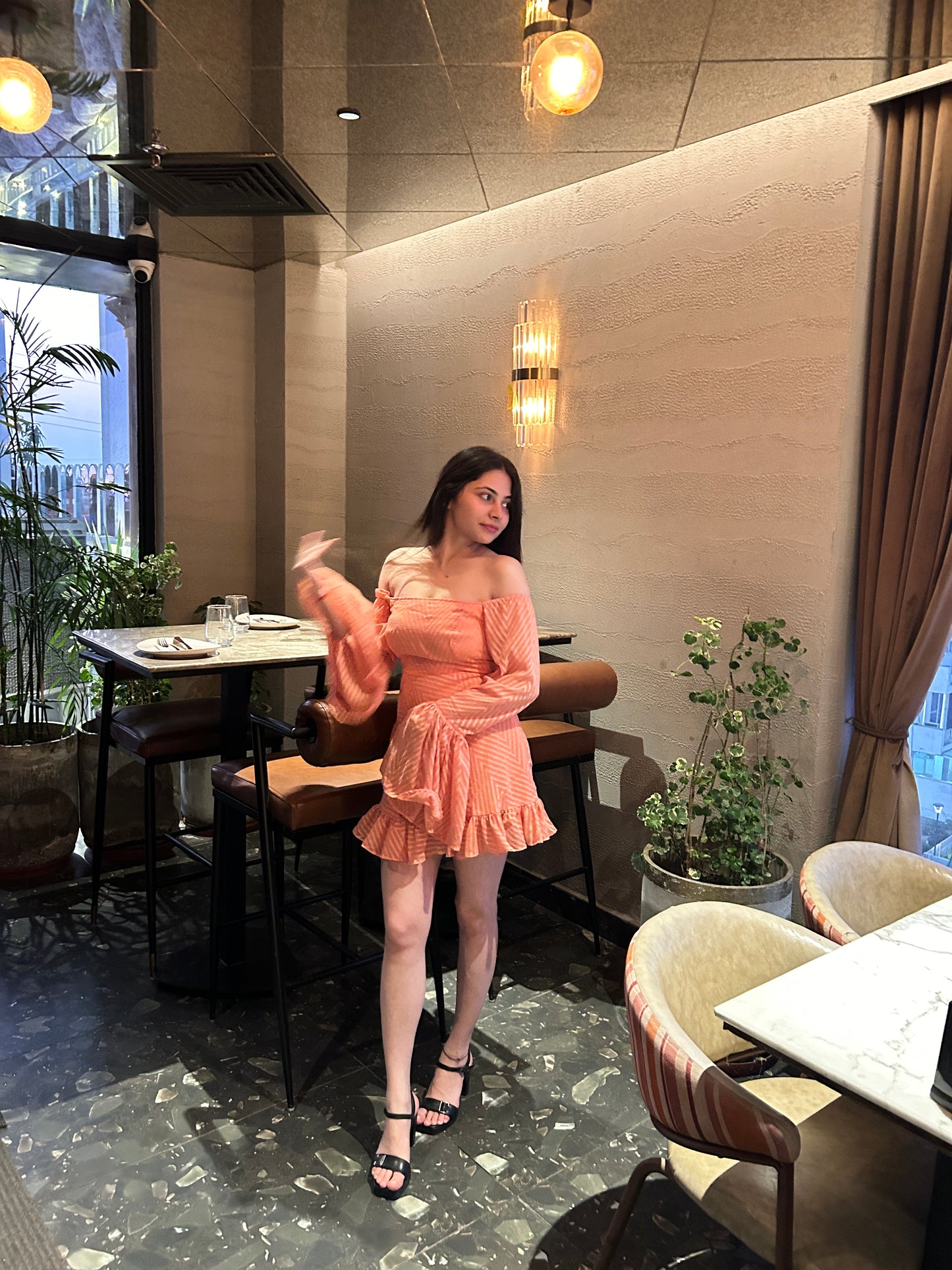 ORANGE TEXTURED MINI DRESS