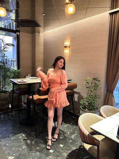 ORANGE TEXTURED MINI DRESS