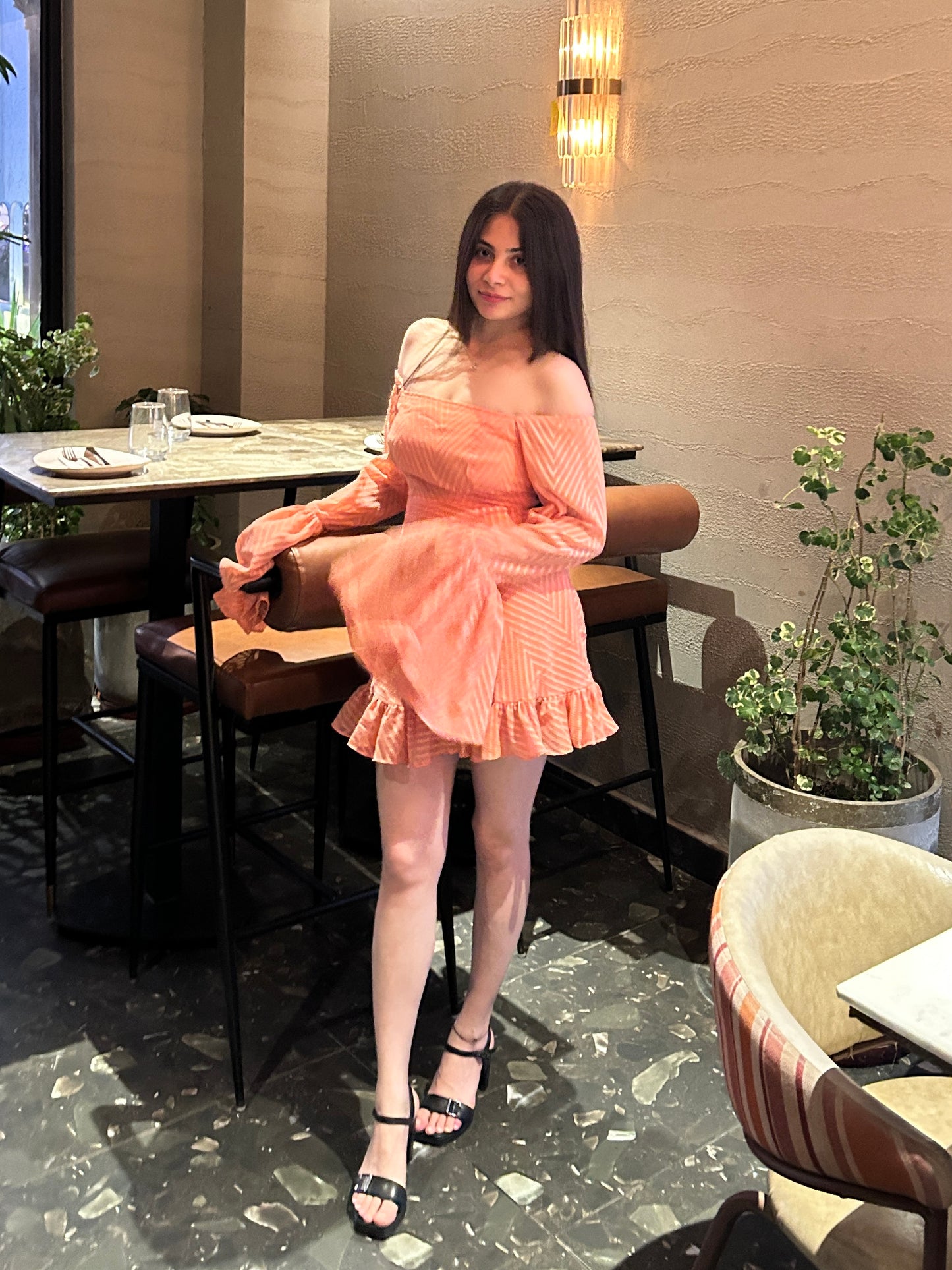 ORANGE TEXTURED MINI DRESS