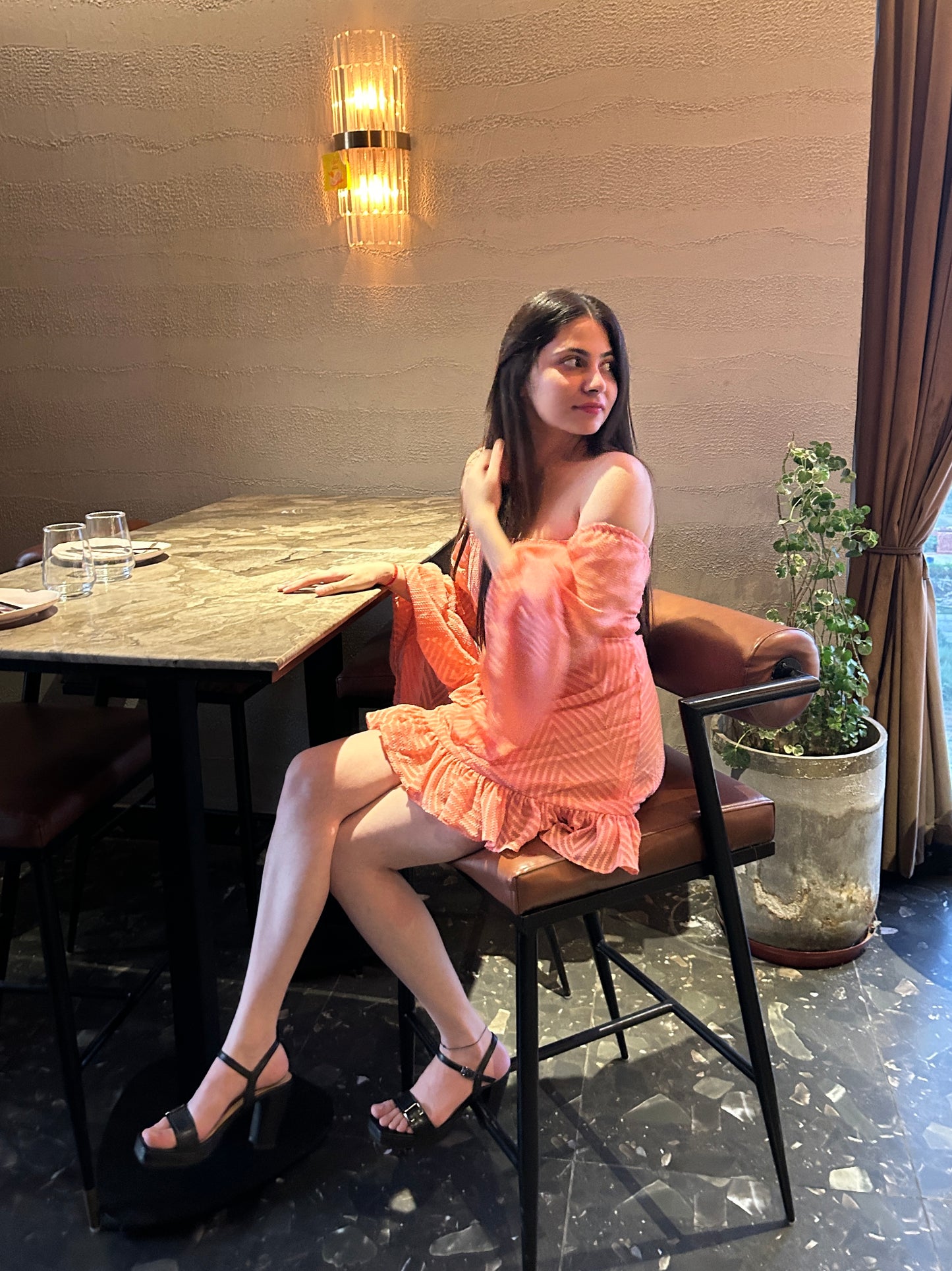 ORANGE TEXTURED MINI DRESS