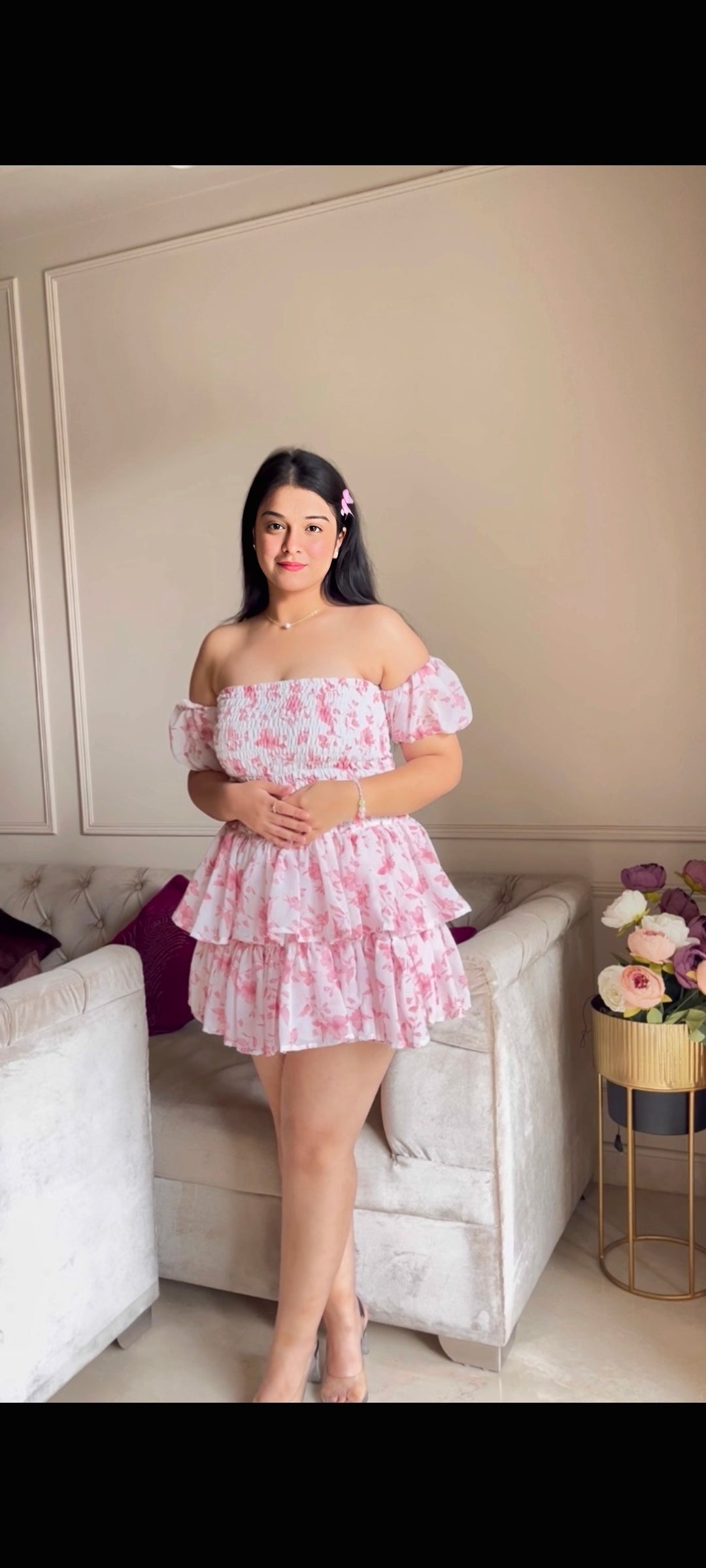 Flower Couture Pink Skirt Top Set