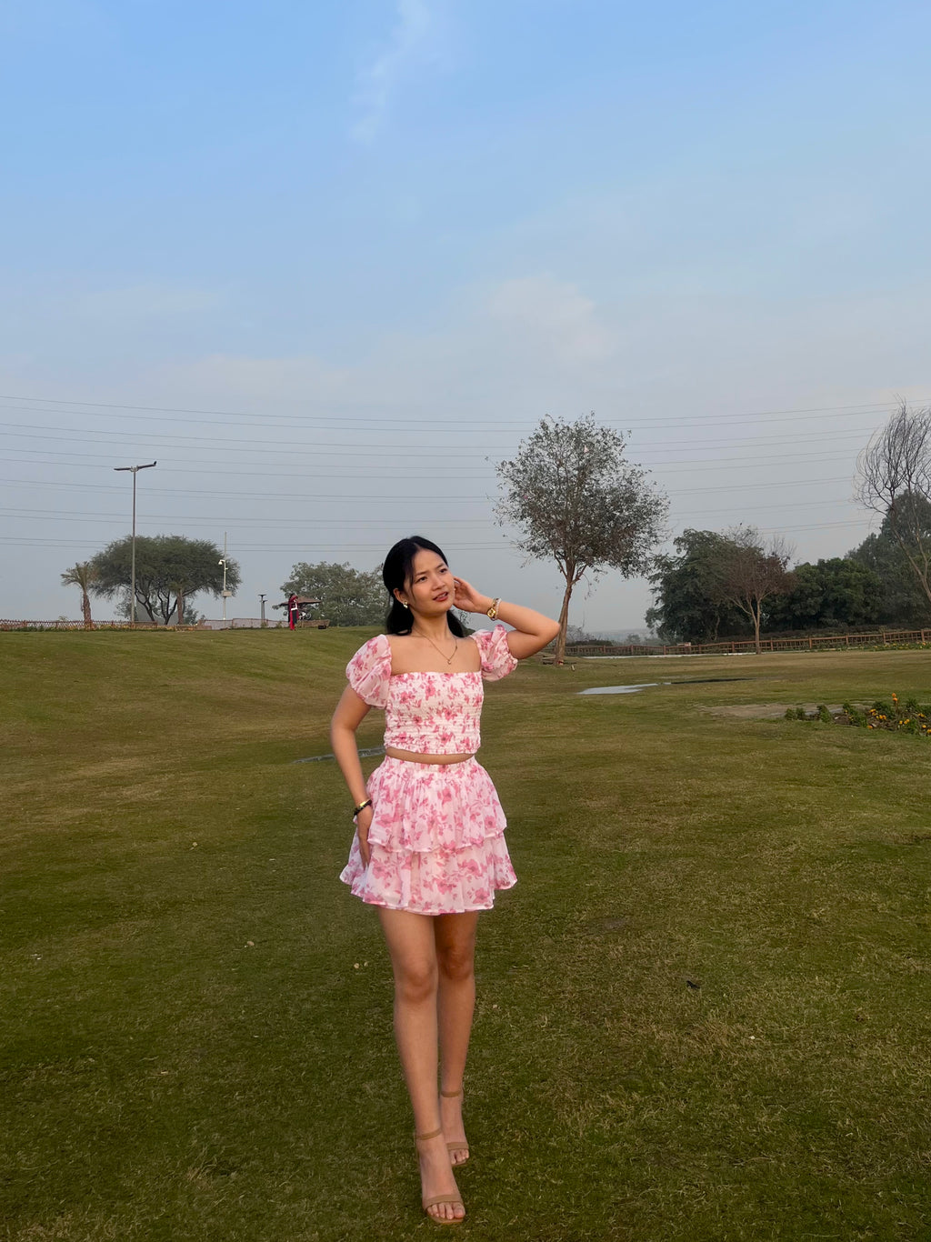 Flower Couture Pink Skirt Top Set